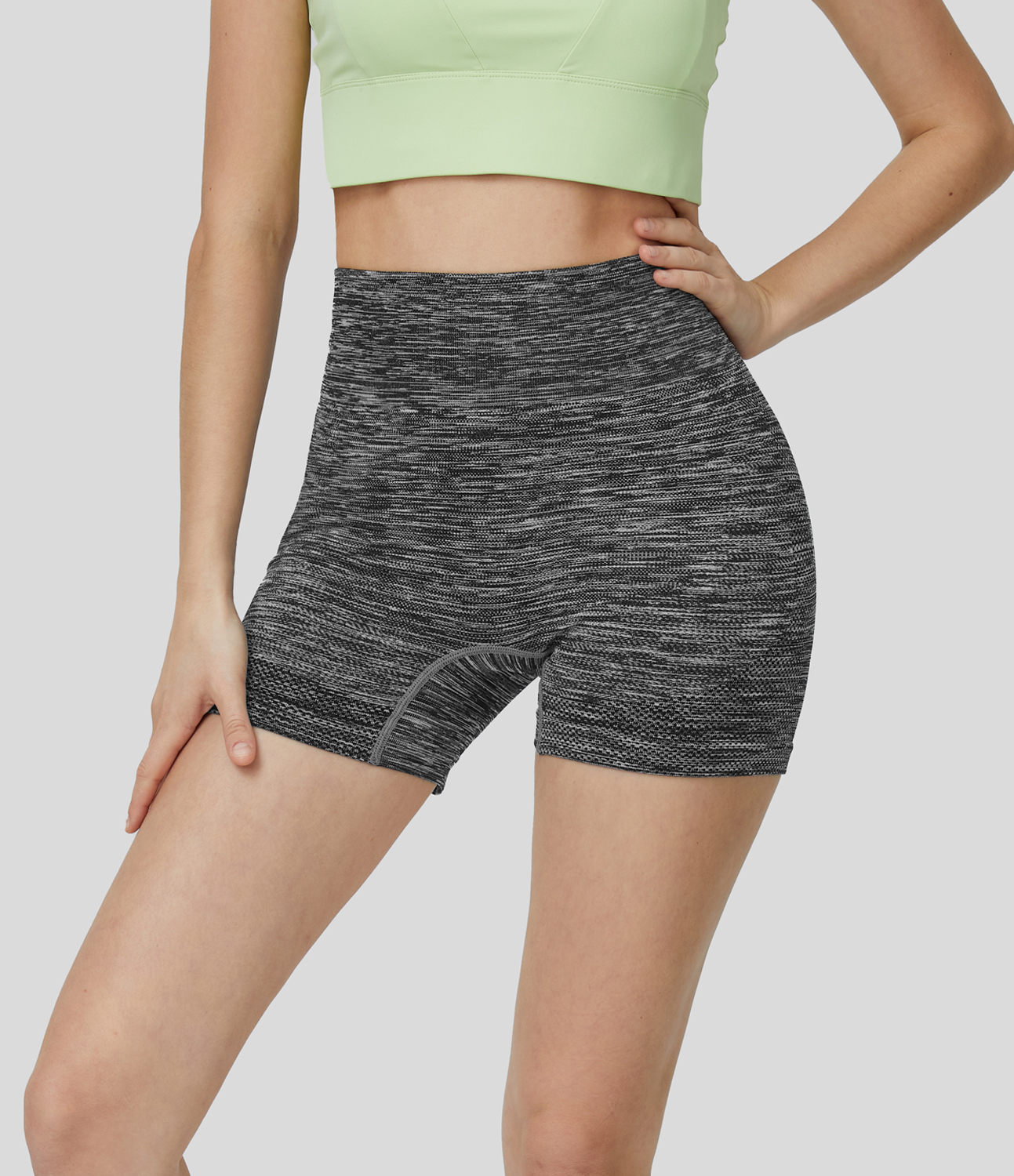 Halara Seamless Flow High Waisted Butt Lifting Ruched Deep Dye Yoga Biker Shorts 3.5``  - Black Texture - L biker shorts women 