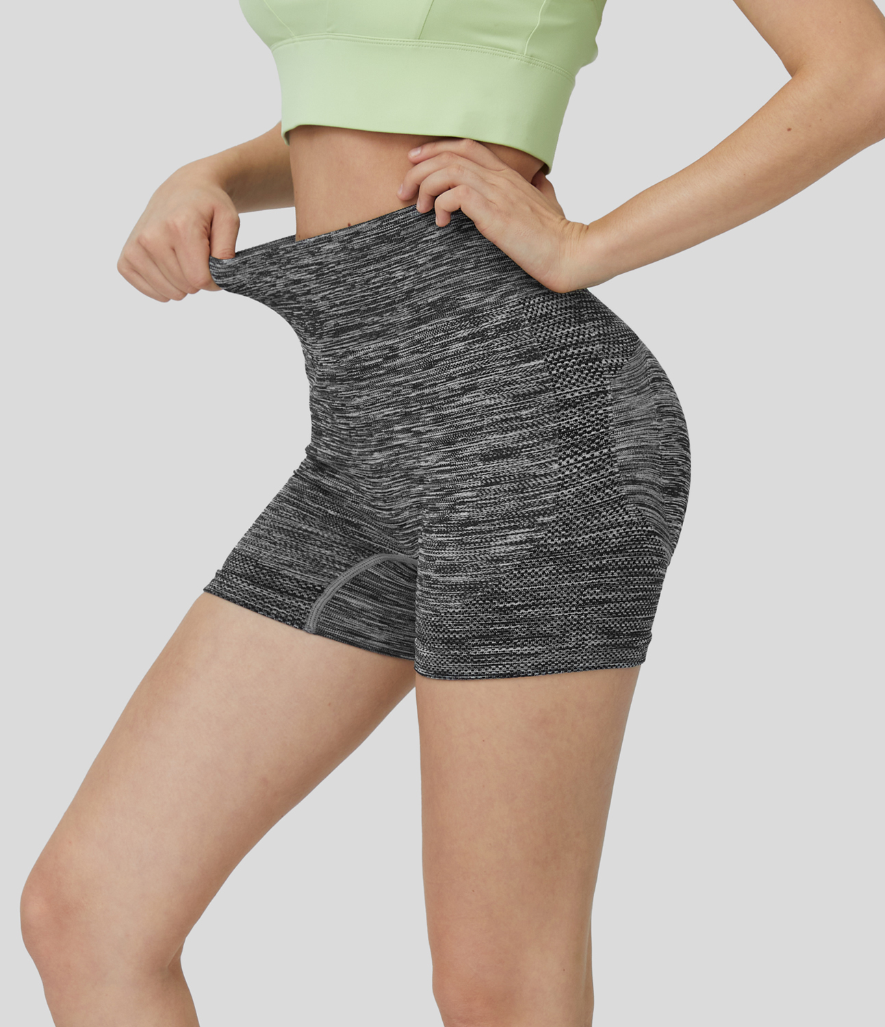 Halara Seamless Flow High Waisted Butt Lifting Ruched Deep Dye Yoga Biker Shorts 3.5``  - Black Texture - L biker shorts women 
