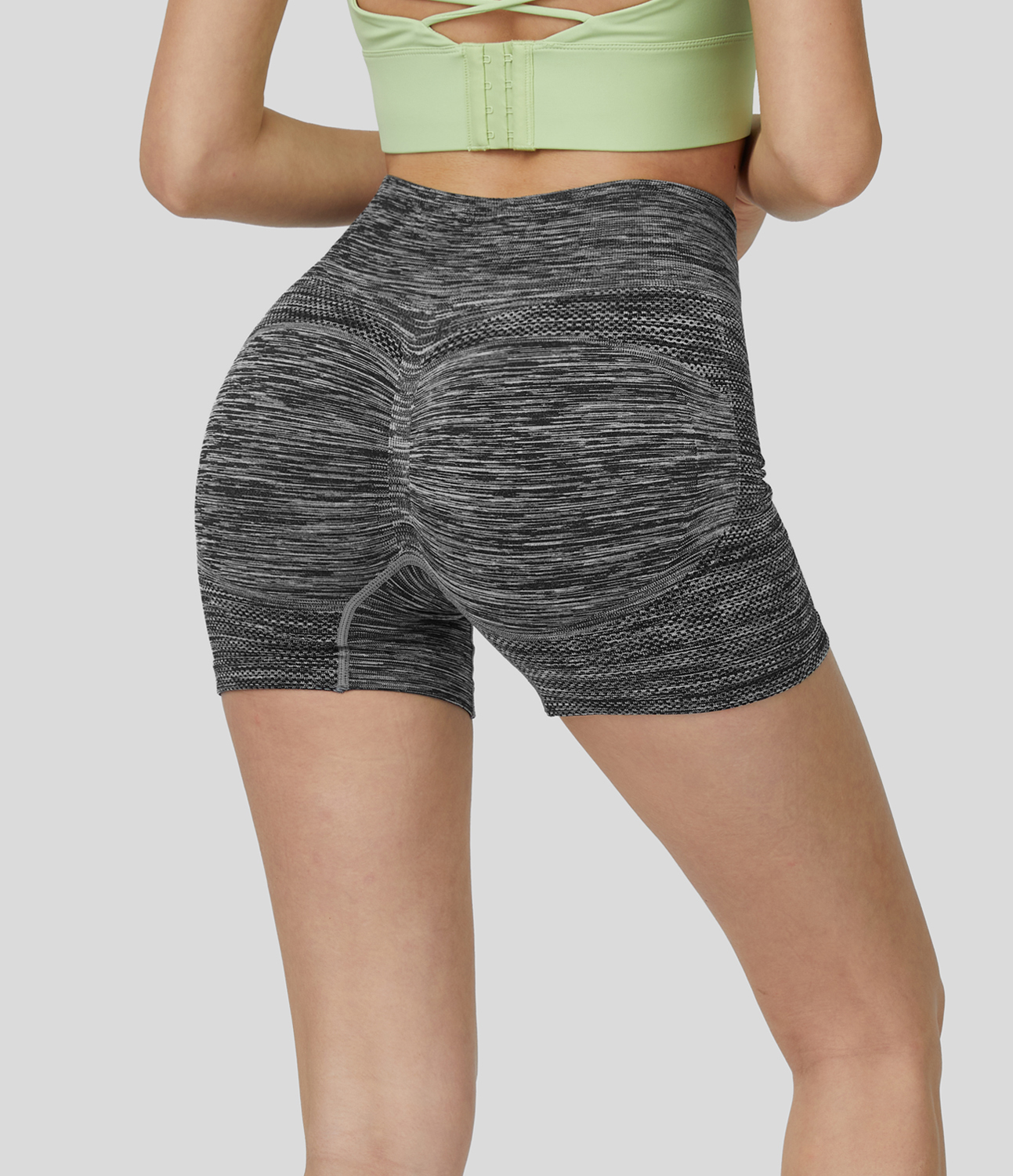 Halara Seamless Flow High Waisted Butt Lifting Ruched Deep Dye Yoga Biker Shorts 3.5``  - Black Texture - L biker shorts women 