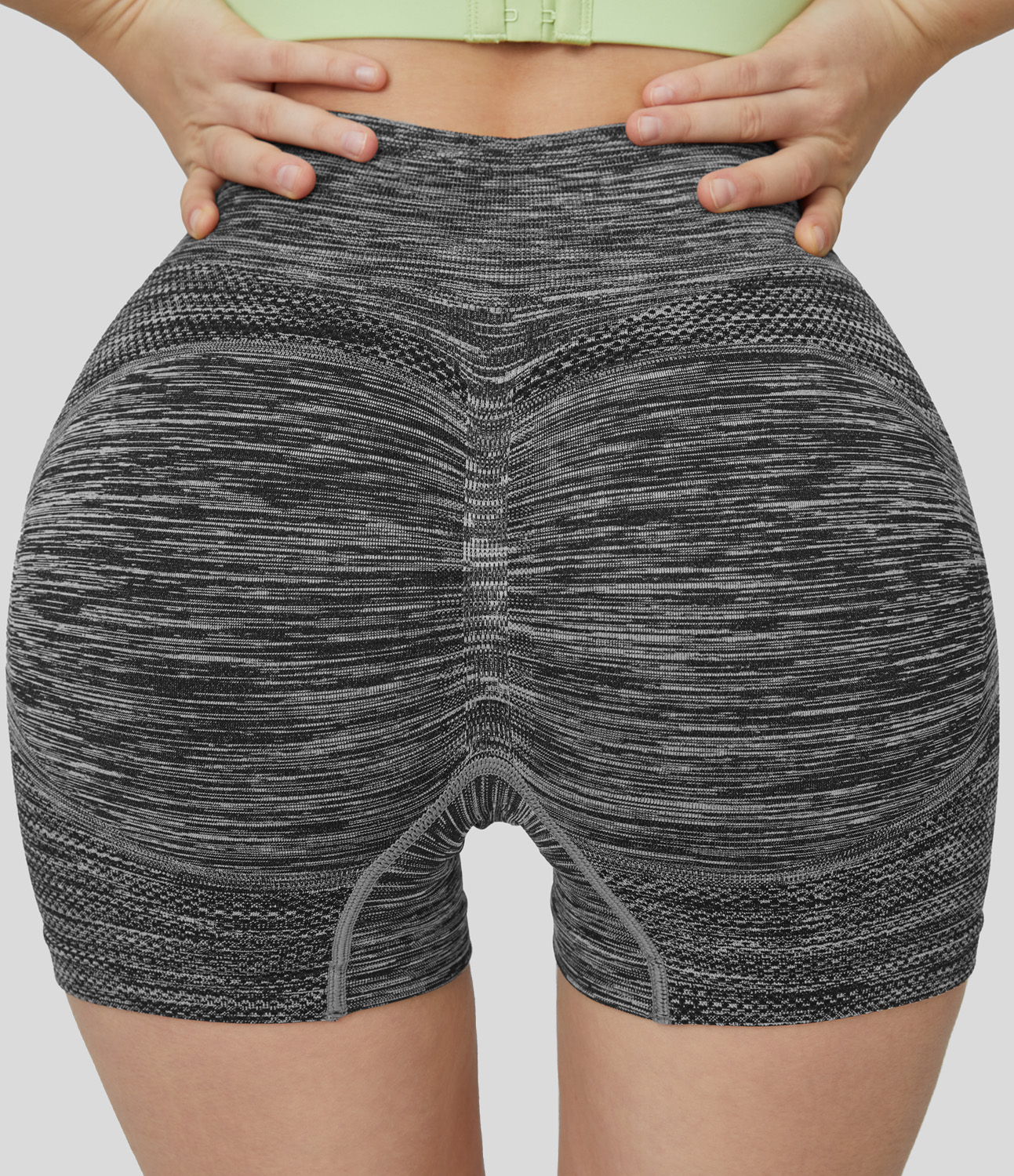 Halara Seamless Flow High Waisted Butt Lifting Ruched Deep Dye Yoga Biker Shorts 3.5``  - Black Texture - L biker shorts women 