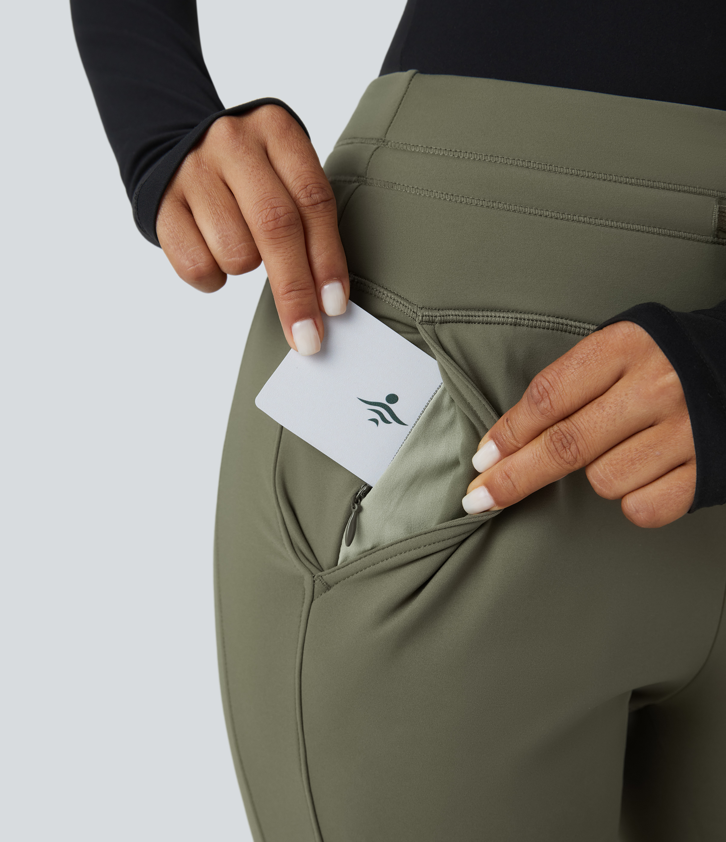 Halara Softlyzeroв„ў Fleece High Waisted Drawstring Side Pocket Full Length Yoga Joggers  - Grass Grey Green - L(regular) 
