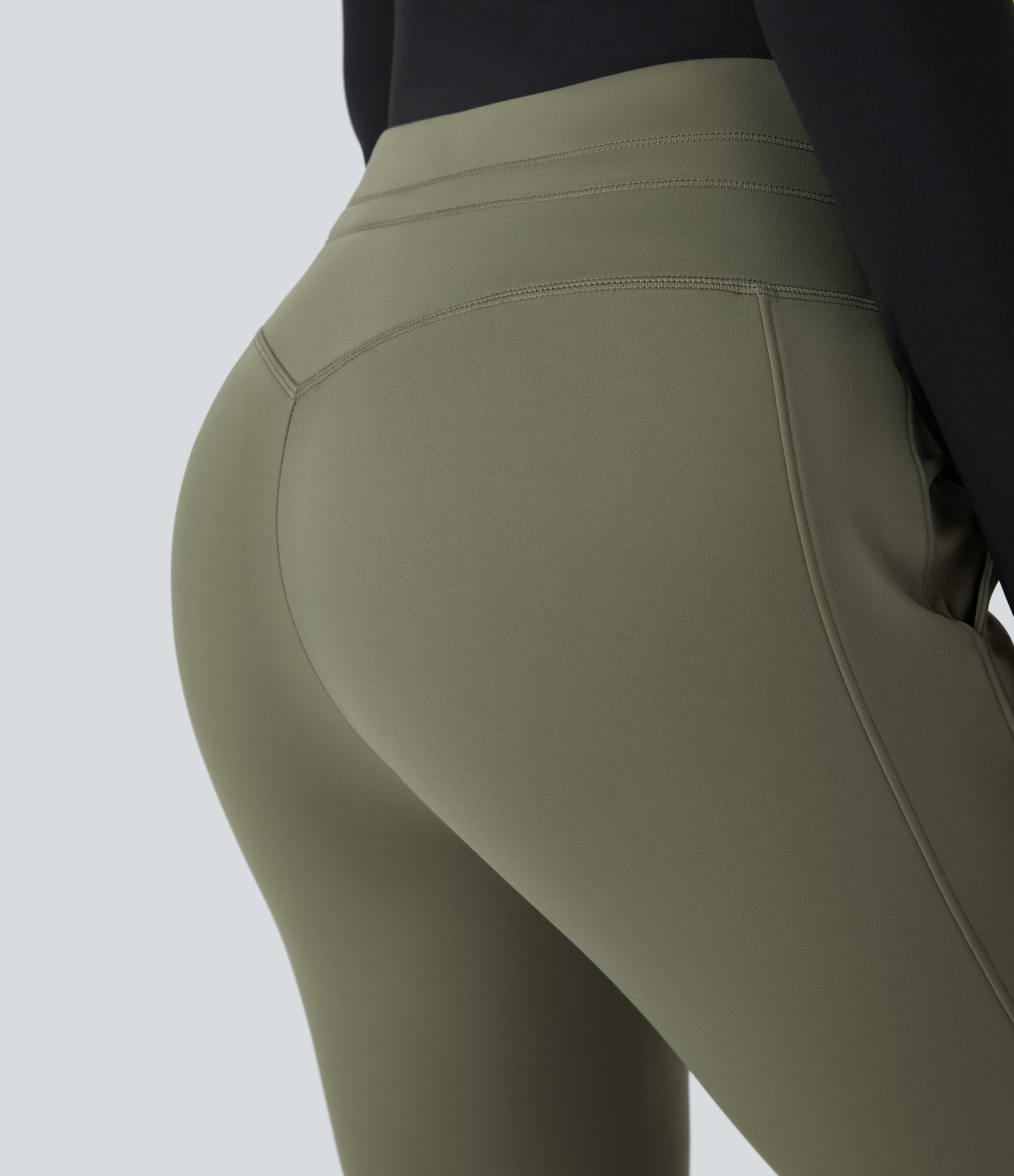 Halara Softlyzeroв„ў Fleece High Waisted Drawstring Side Pocket Full Length Yoga Joggers  - Grass Grey Green - L(regular) 