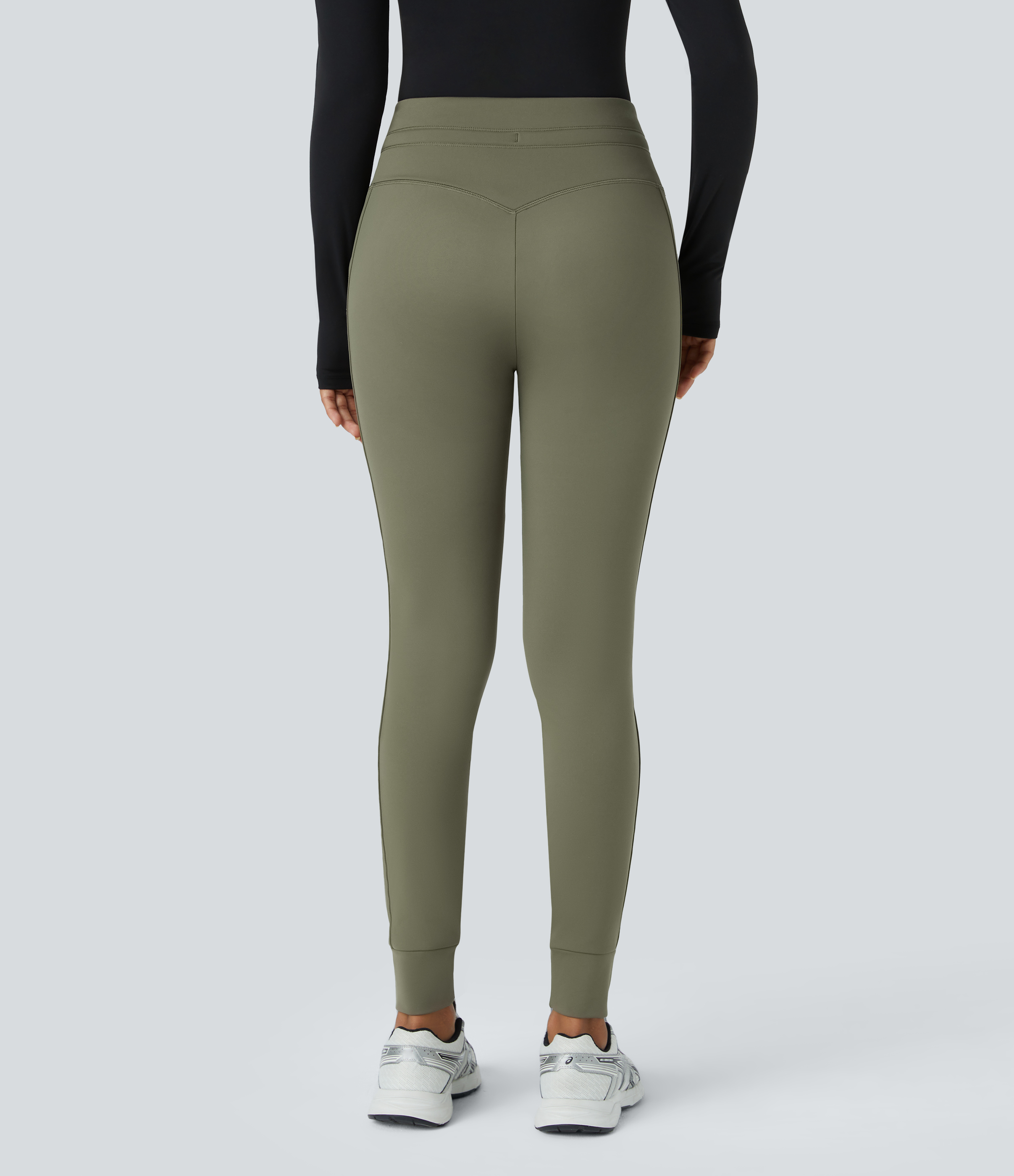Halara Softlyzeroв„ў Fleece High Waisted Drawstring Side Pocket Full Length Yoga Joggers  - Grass Grey Green - L(regular) 
