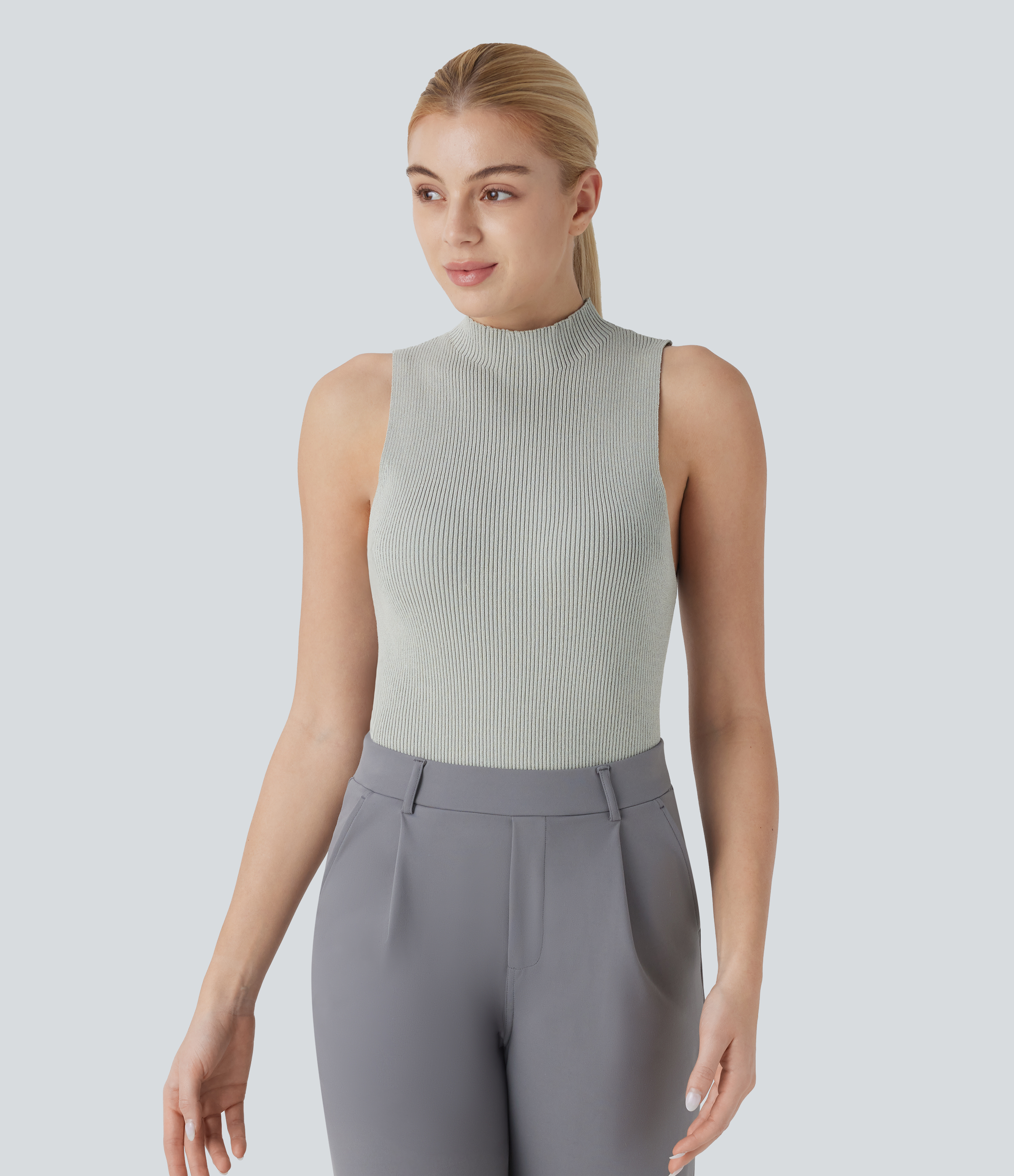 Mock Neck Sleeveless Work Sweater