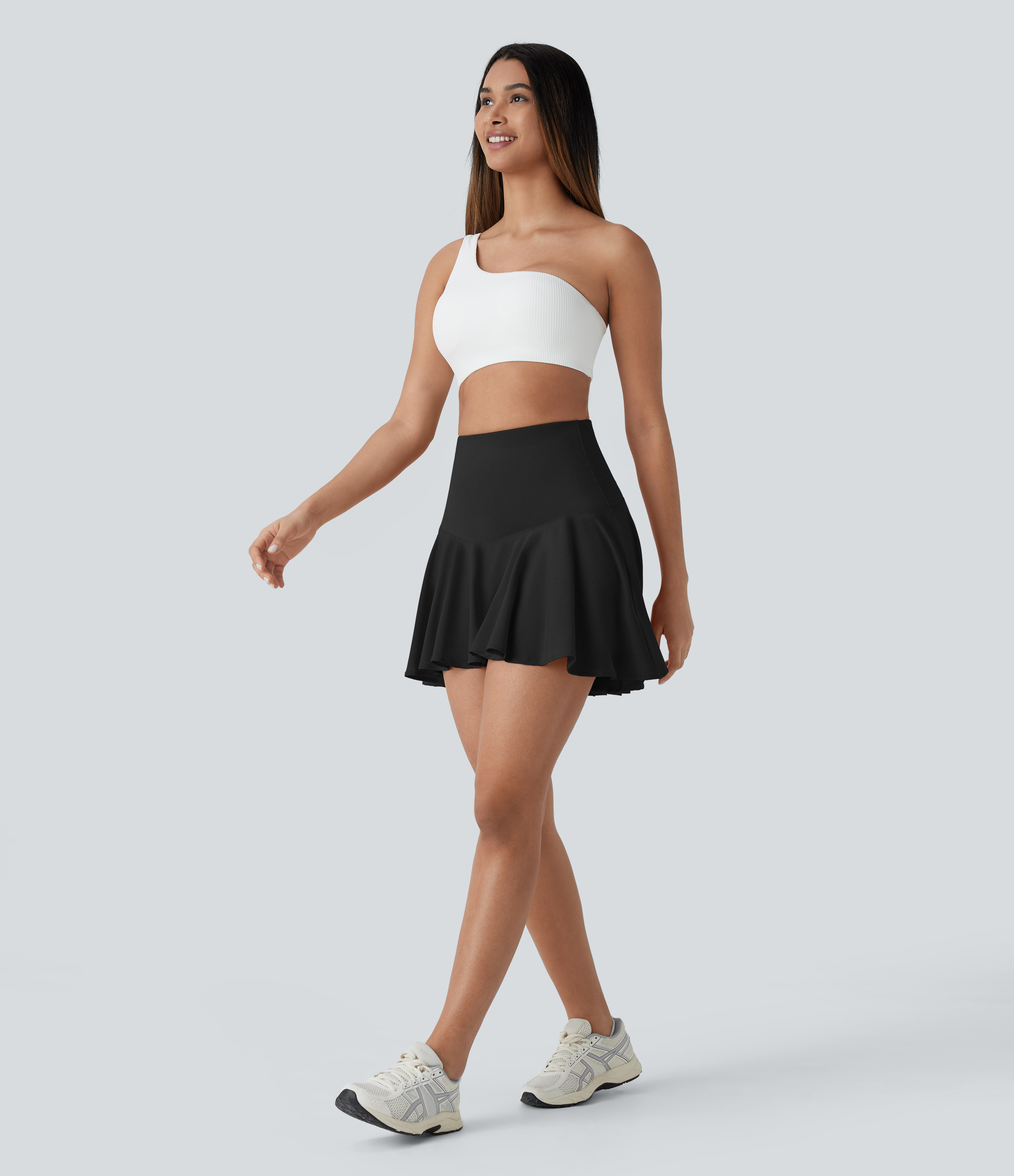 Halara Breezefulв„ў High Waisted 2-in-1 Side Pocket High Low Flare Mini Quick Dry Yoga Skirt  - Black - M(regular) midi skirt a line skirt 