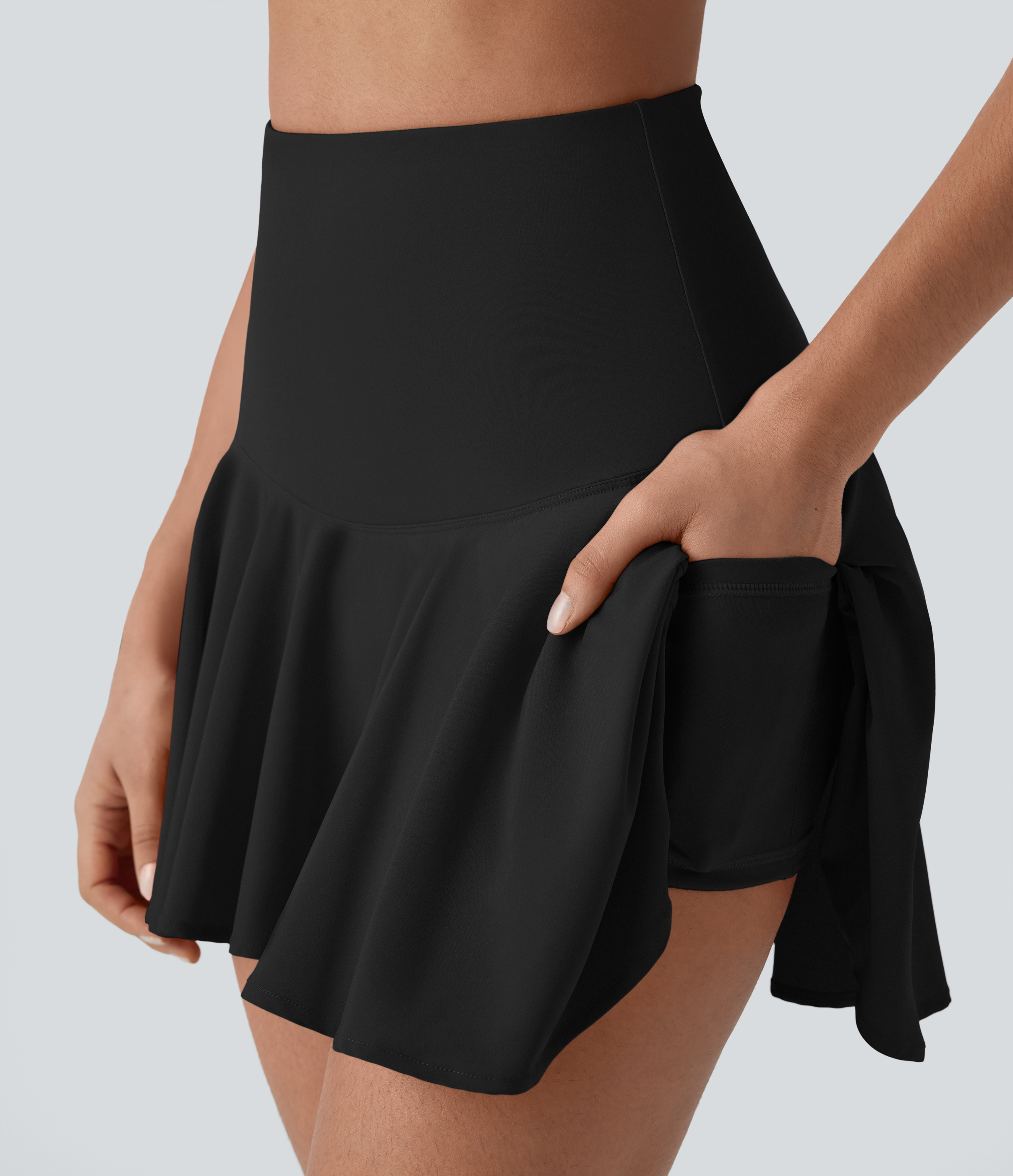 Halara Breezefulв„ў High Waisted 2-in-1 Side Pocket High Low Flare Mini Quick Dry Yoga Skirt  - Black - M(regular) midi skirt a line skirt 