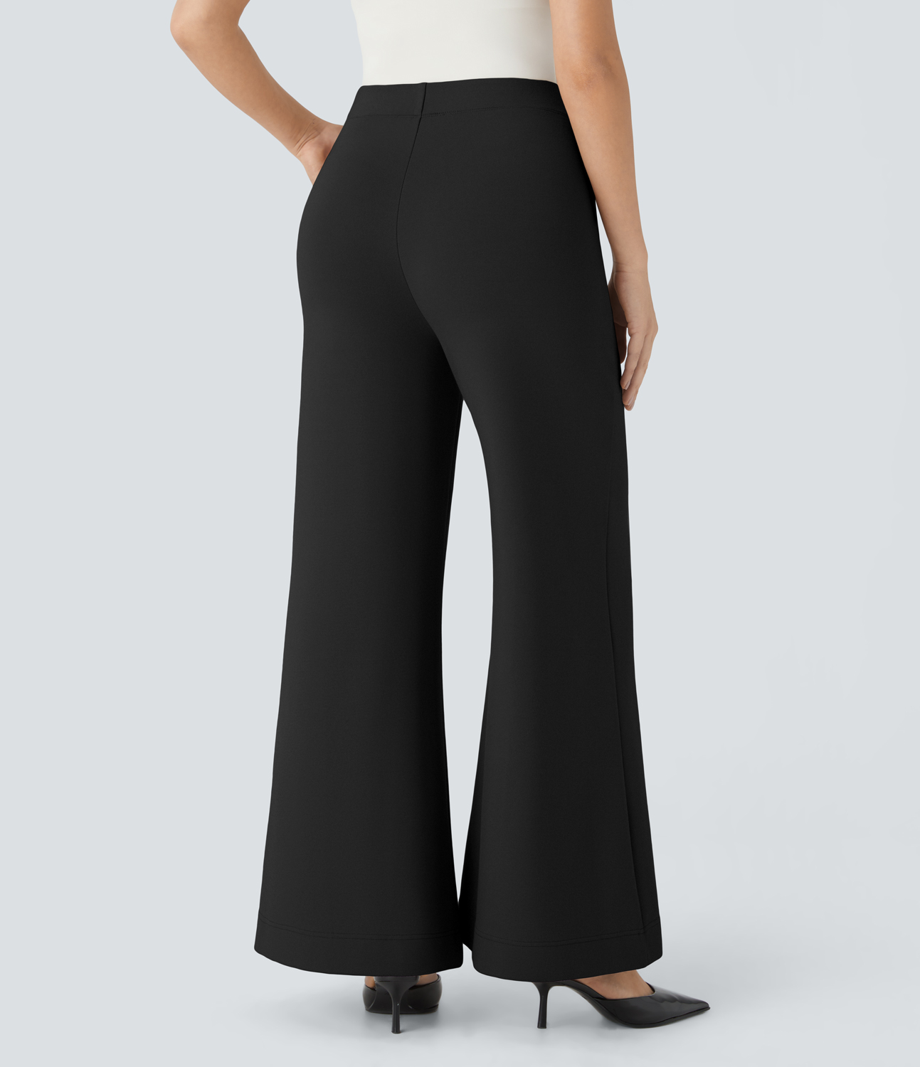 Halara HalaraFlexв„ў High Waisted Decorative Button Side Pocket Wide Leg Work Pants  - Black - L(regular) sweatpants jogger pants 