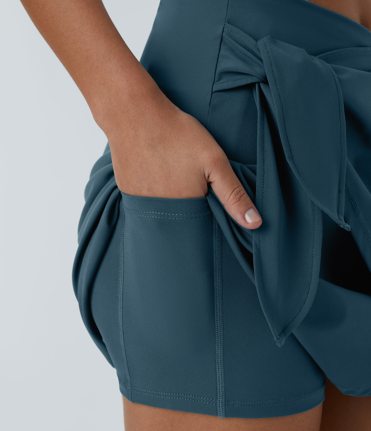Halara High Waisted Tie Side 2-in-1 Side Pocket A Line Mini Golf Skirt  - Majolica Blue - XL midi skirt a line skirt golfing skirt 