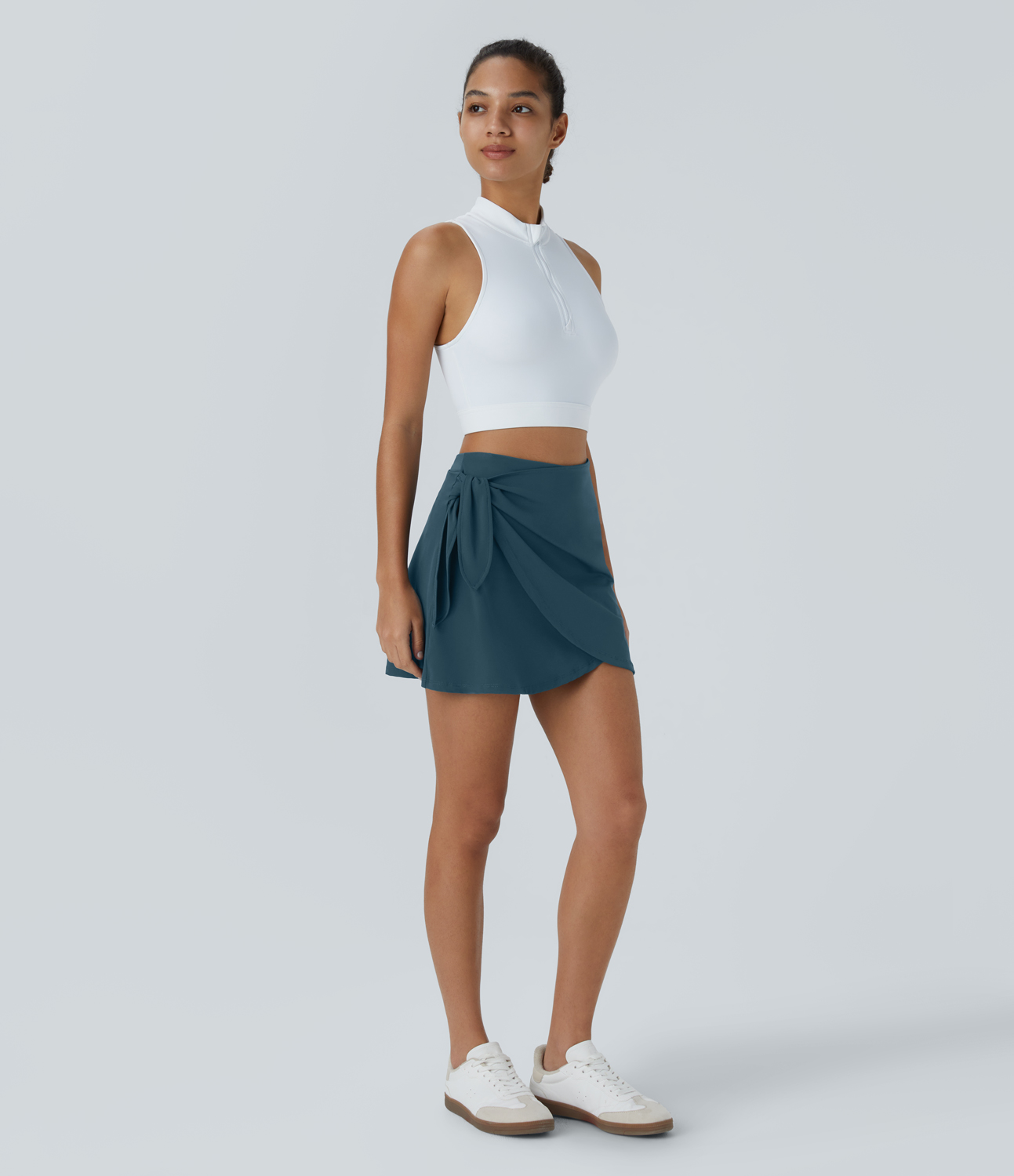 Halara High Waisted Tie Side 2-in-1 Side Pocket A Line Mini Golf Skirt  - Majolica Blue - XL midi skirt a line skirt golfing skirt 