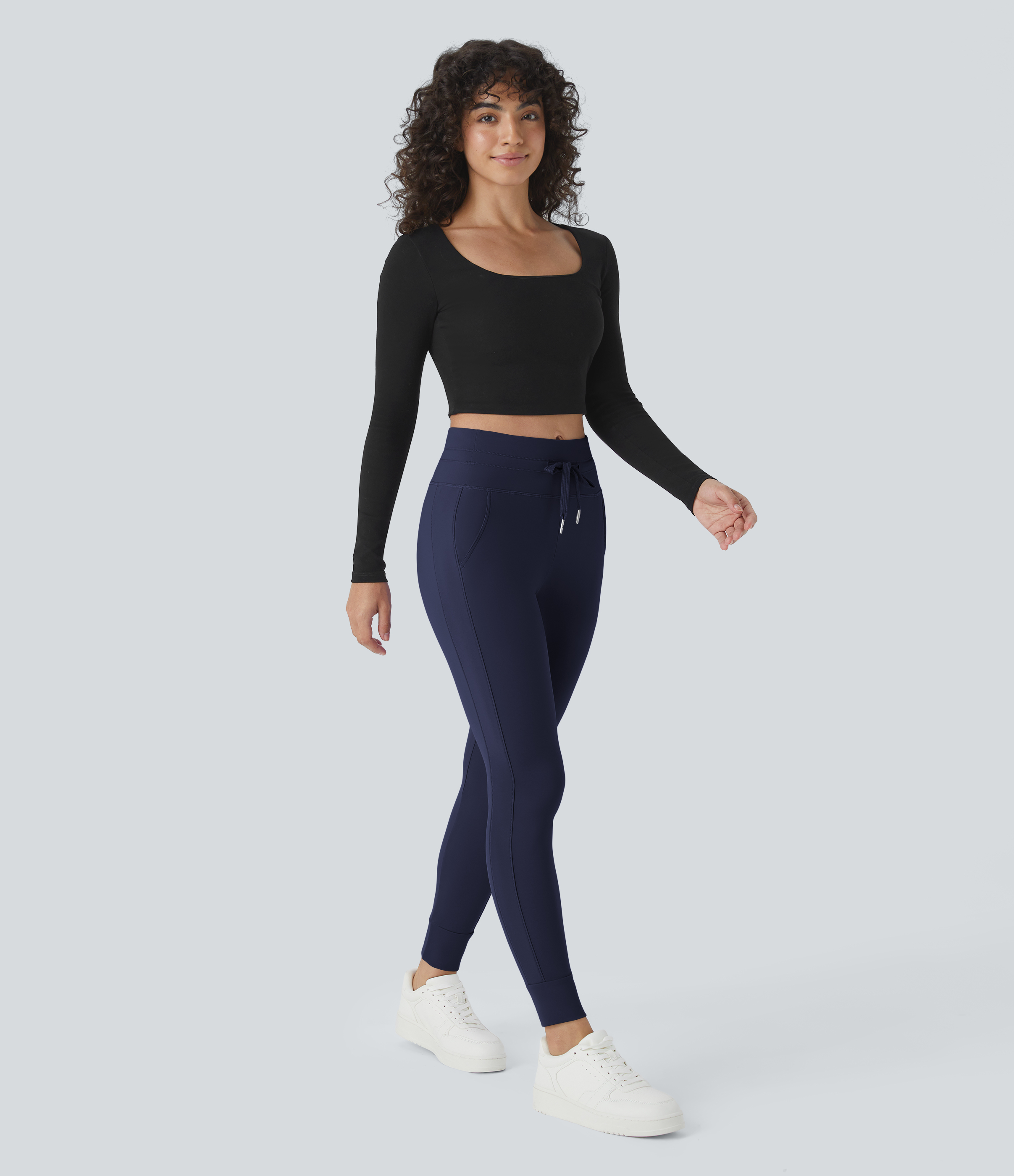 Halara Cloudfulв„ў Air Fabric High Waisted Drawstring Side Pocket Plain Cool Touch Full Length Joggers  - Peacoat - S(petite) 