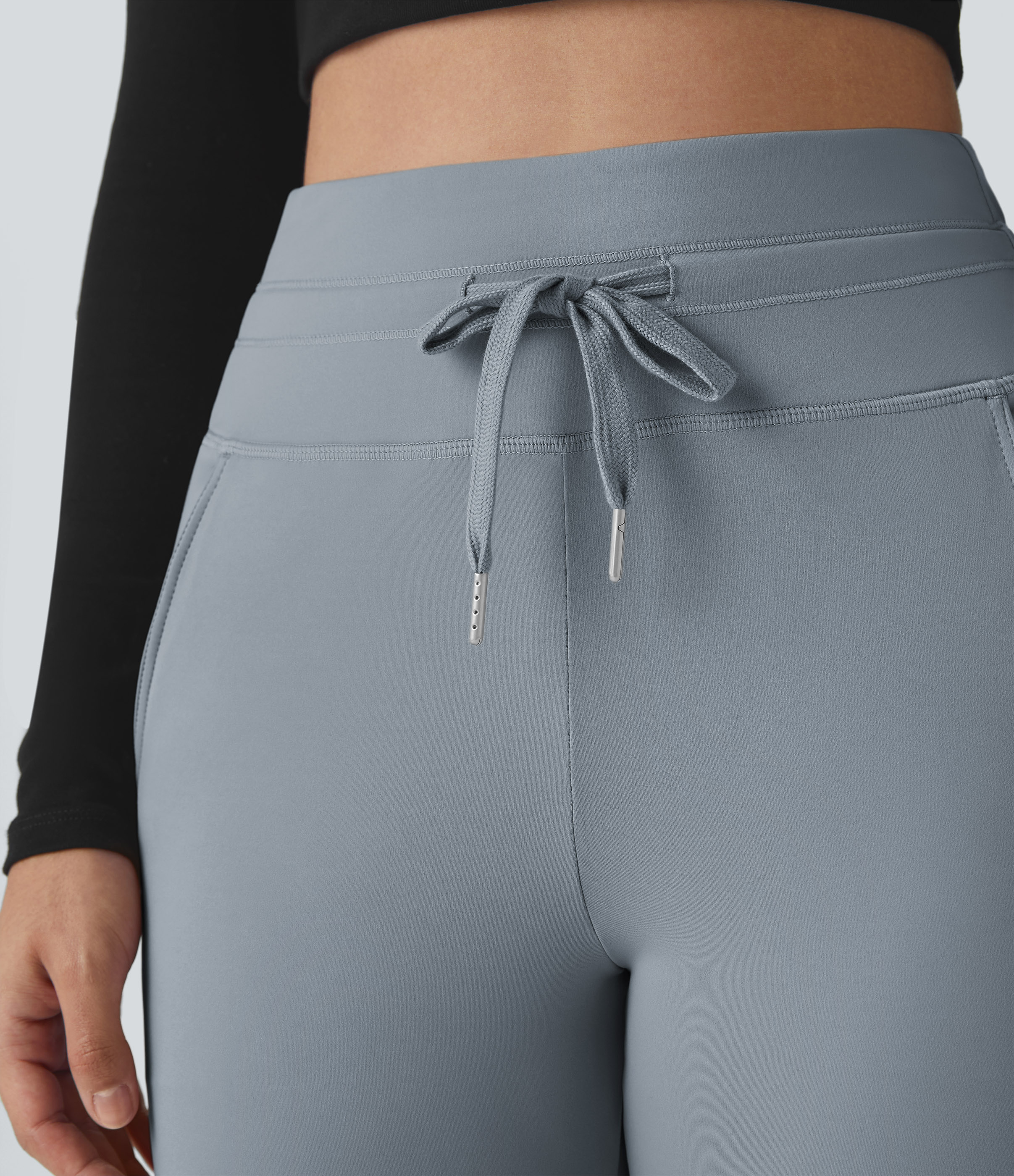 Halara Softlyzeroв„ў Plush High Waisted Drawstring Side Pocket Plain Full Length Joggers  - Sea Fog Blue - M(petite) 