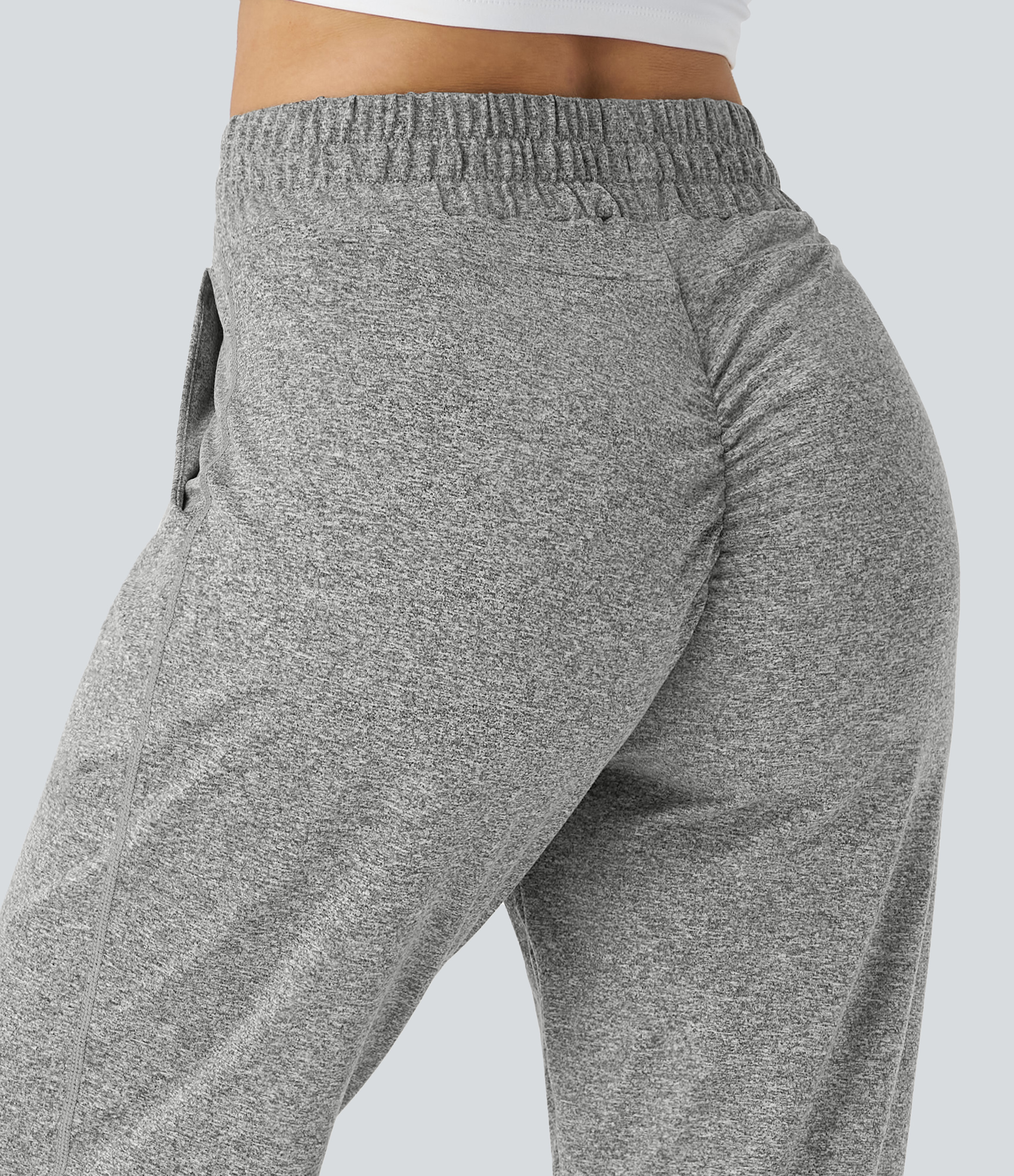 Halara High Waisted Drawstring Side Pocket Ruched Yoga Joggers  - Fog Gray - S(regular) 