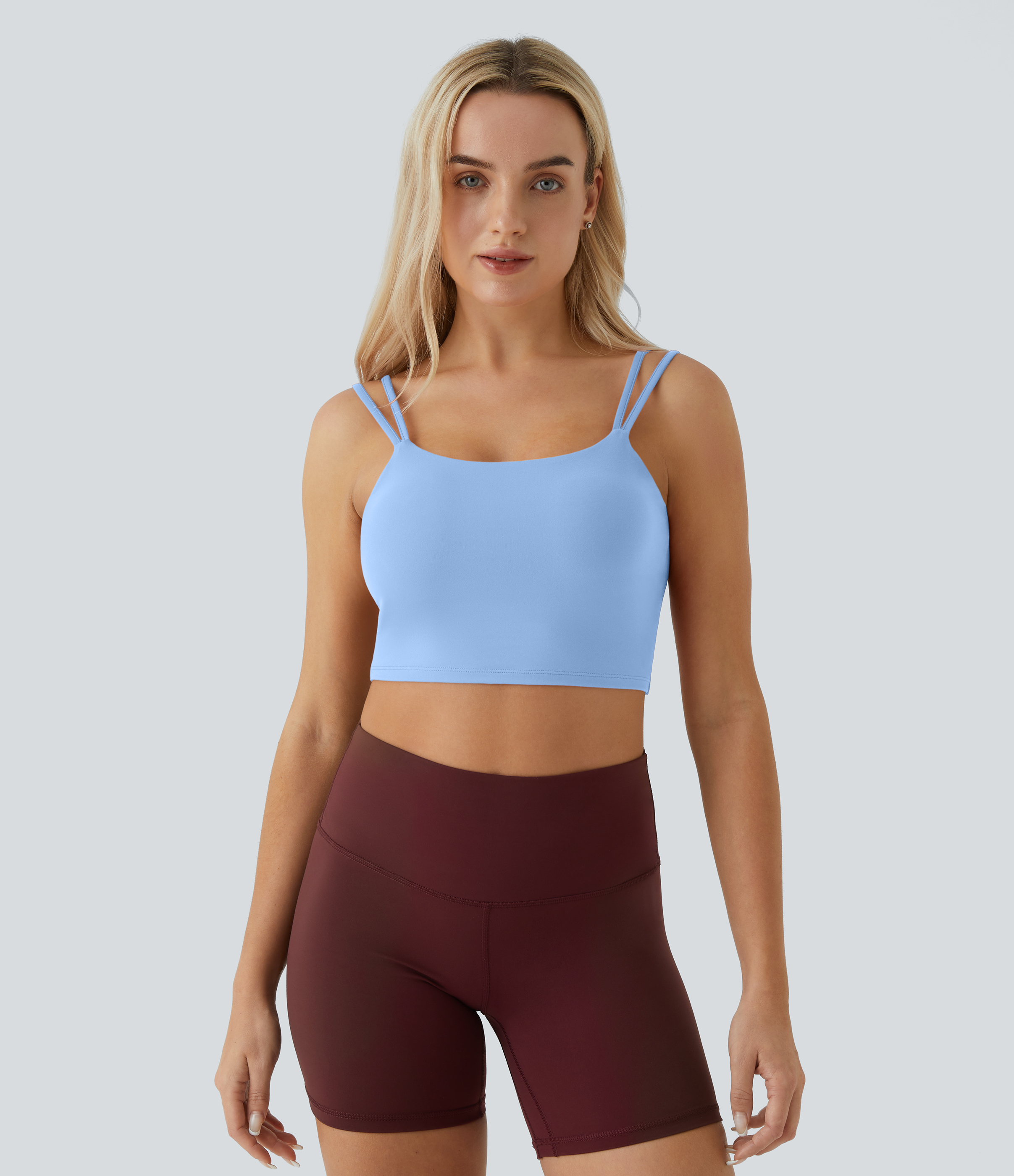 Halara Double Straps Backless Twisted Cropped Yoga Tank Top Tank Top - Fresh Blue - S golf tops halter top tunic tops sleeveless tops 
