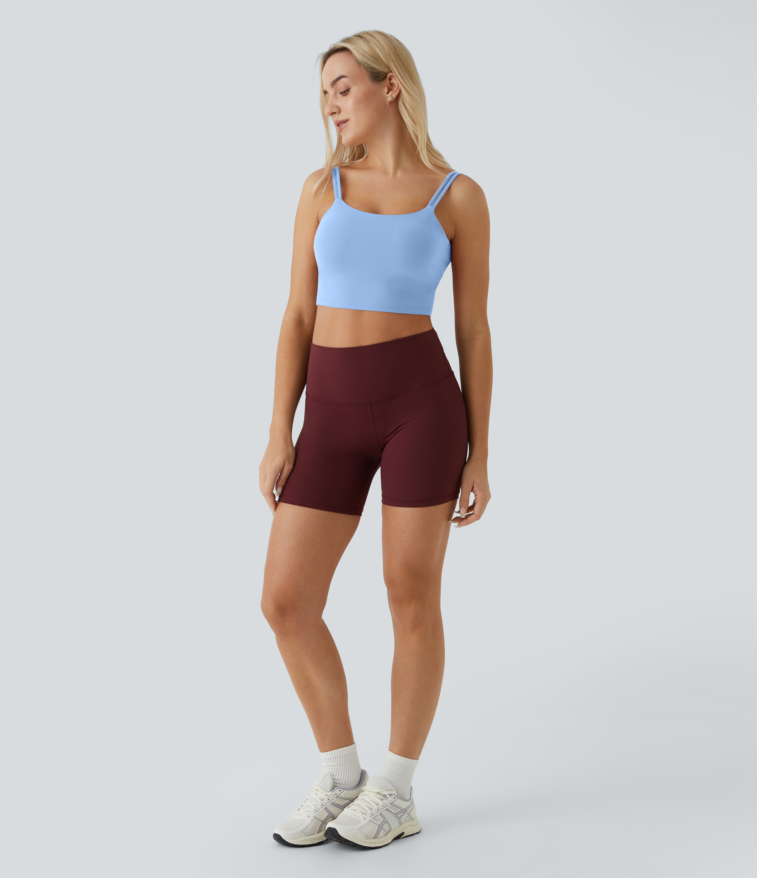 Halara Double Straps Backless Twisted Cropped Yoga Tank Top Tank Top - Fresh Blue - S golf tops halter top tunic tops sleeveless tops 