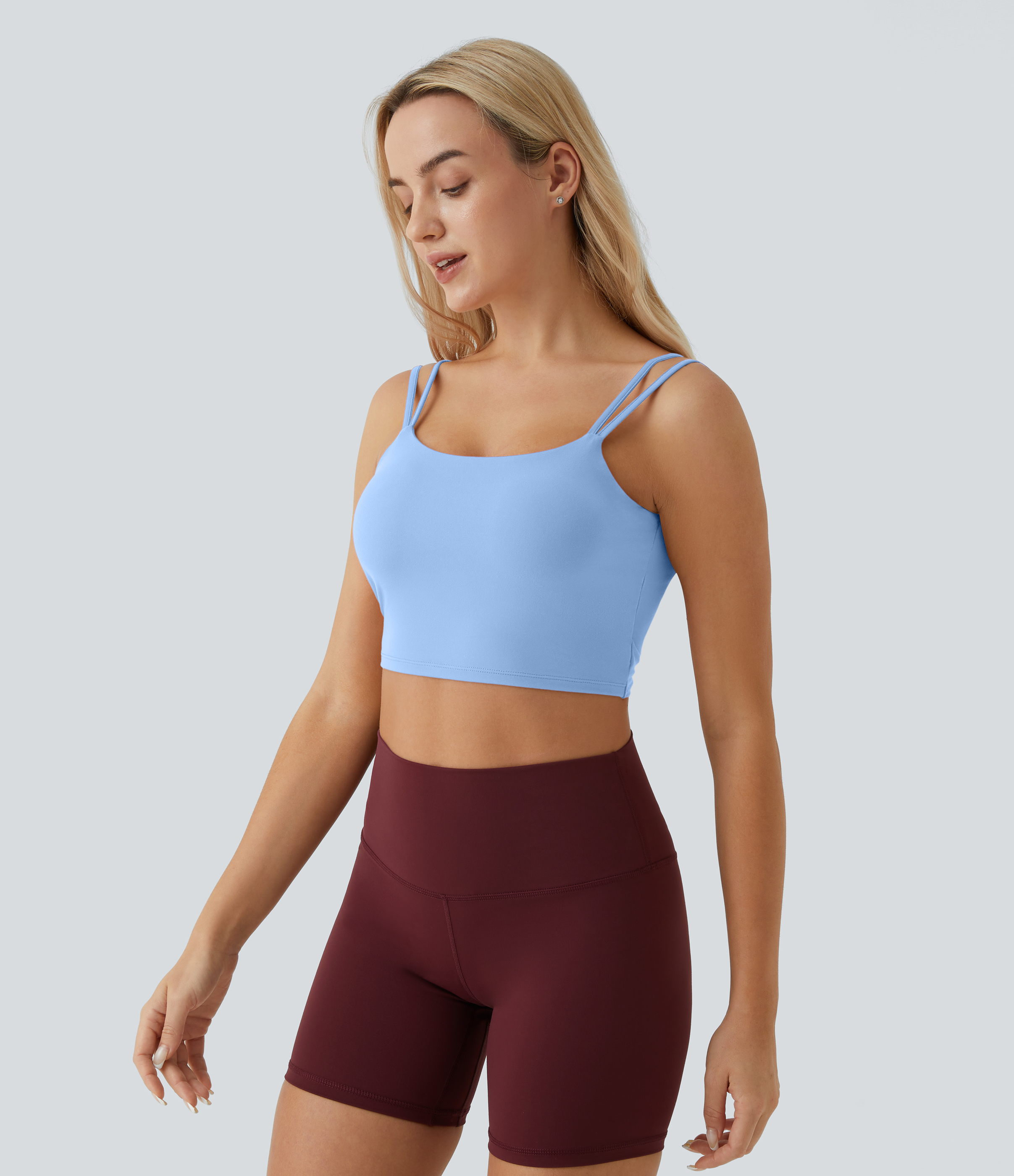 Halara Double Straps Backless Twisted Cropped Yoga Tank Top Tank Top - Fresh Blue - S golf tops halter top tunic tops sleeveless tops 
