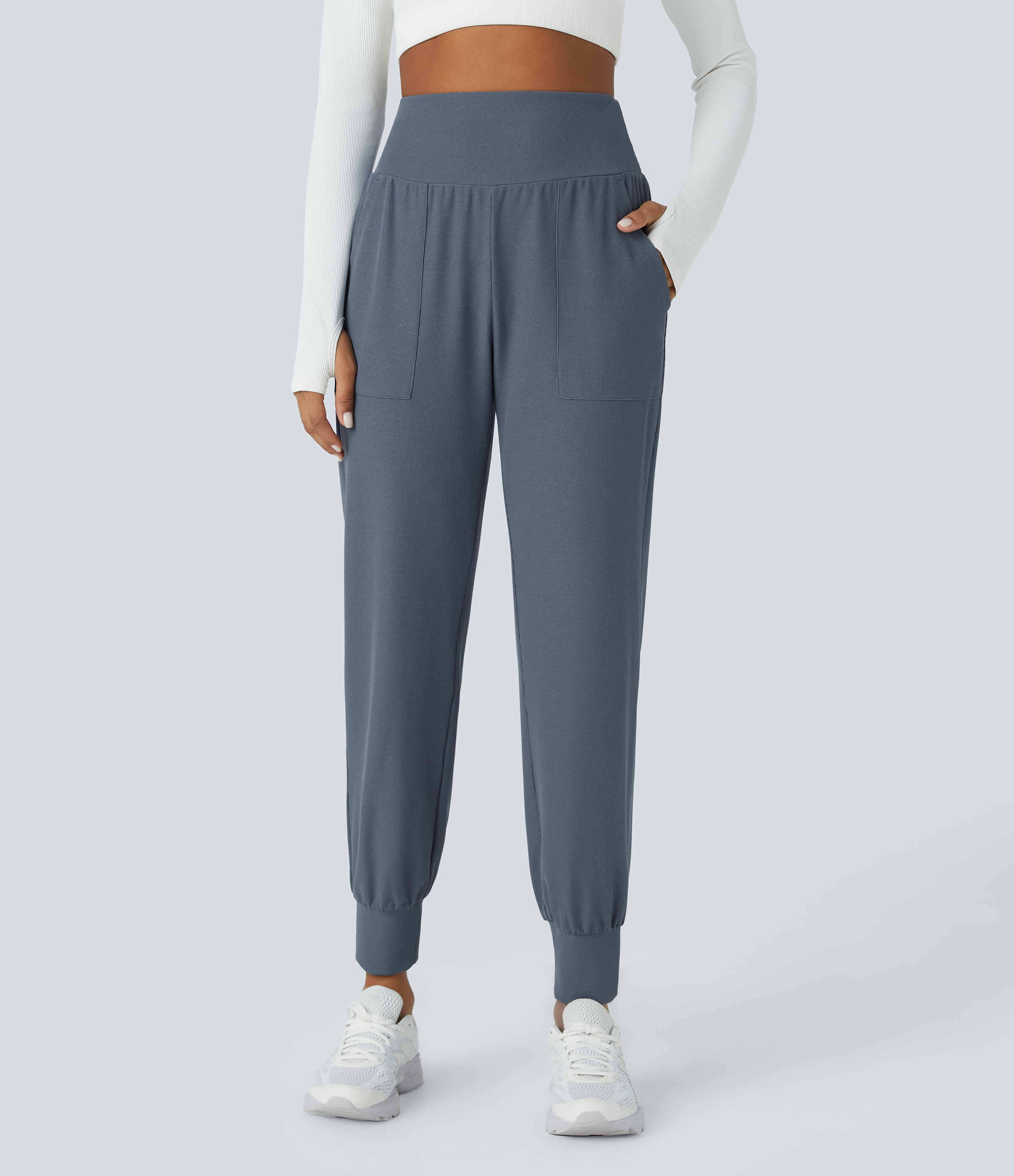 Halara High Waisted Plain Side Pocket Waffle Yoga Joggers  - Grisaille - S(regular) 