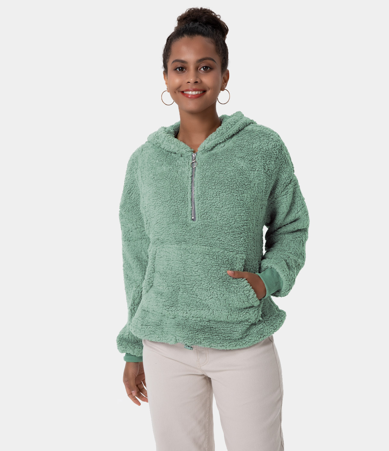 Women's O-Ring Half Zip Kangaroo Pocket 