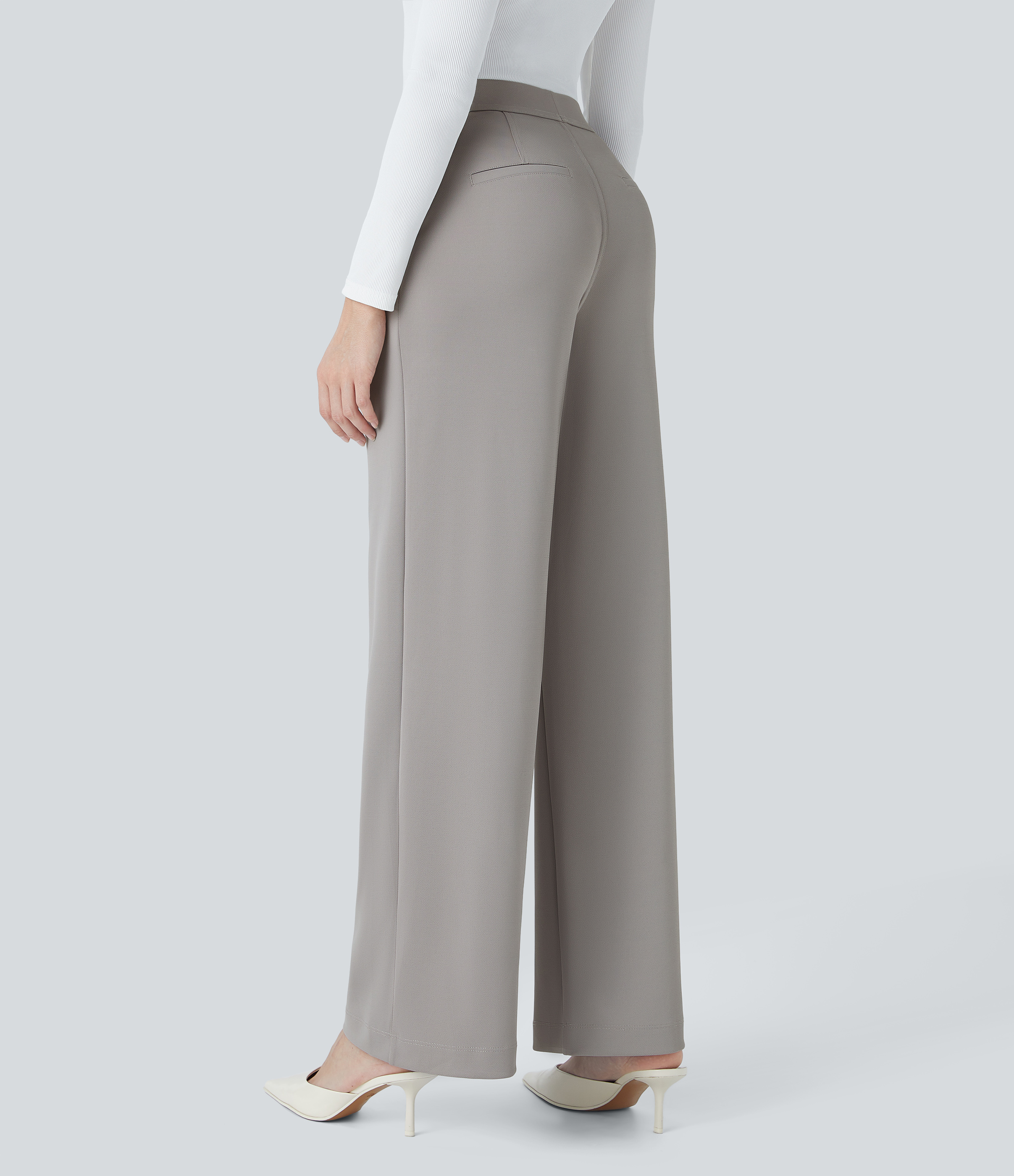 Halara Flex™ Pantalon Tailleur Droit à Taille Haute avec Pli Poches Latérales en Crêpe