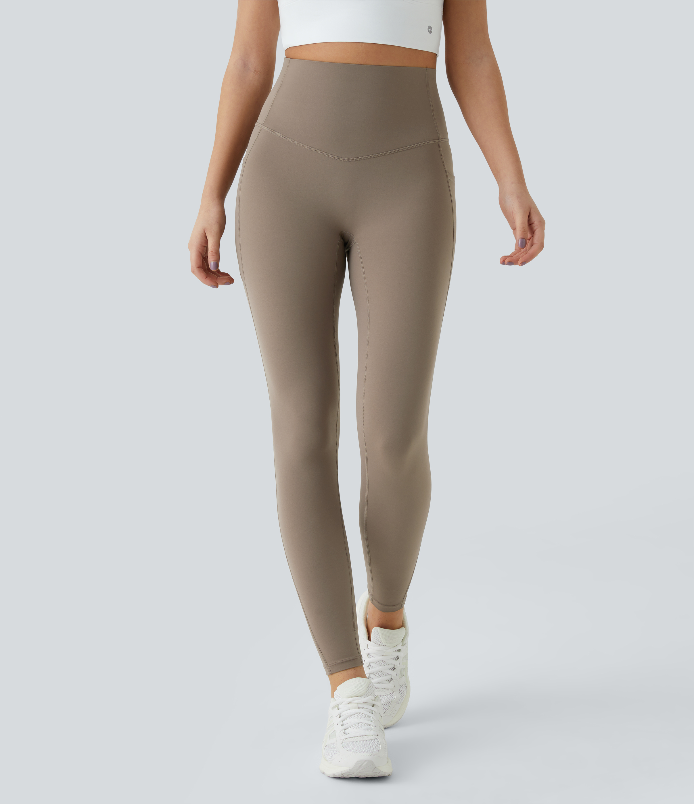 Halara High Waisted Side Pocket Shaping Training Capri Leggings  - Dawn Brown - M gym leggings leggings with pockets leggings with butt lift 