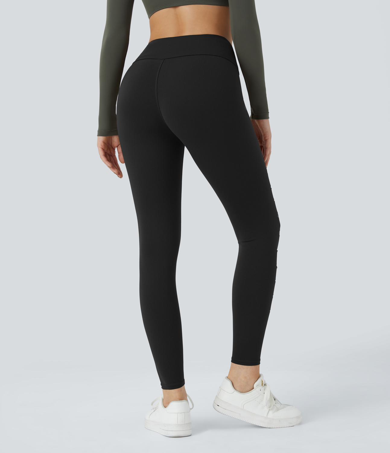 Halara High Waisted Ripped Solid Casual Leggings  - Black - S(7/8) gym leggings leggings with pockets leggings with butt lift 