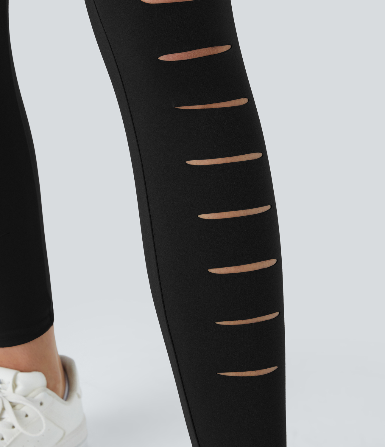 Halara High Waisted Ripped Solid Casual Leggings  - Black - S(7/8) gym leggings leggings with pockets leggings with butt lift 