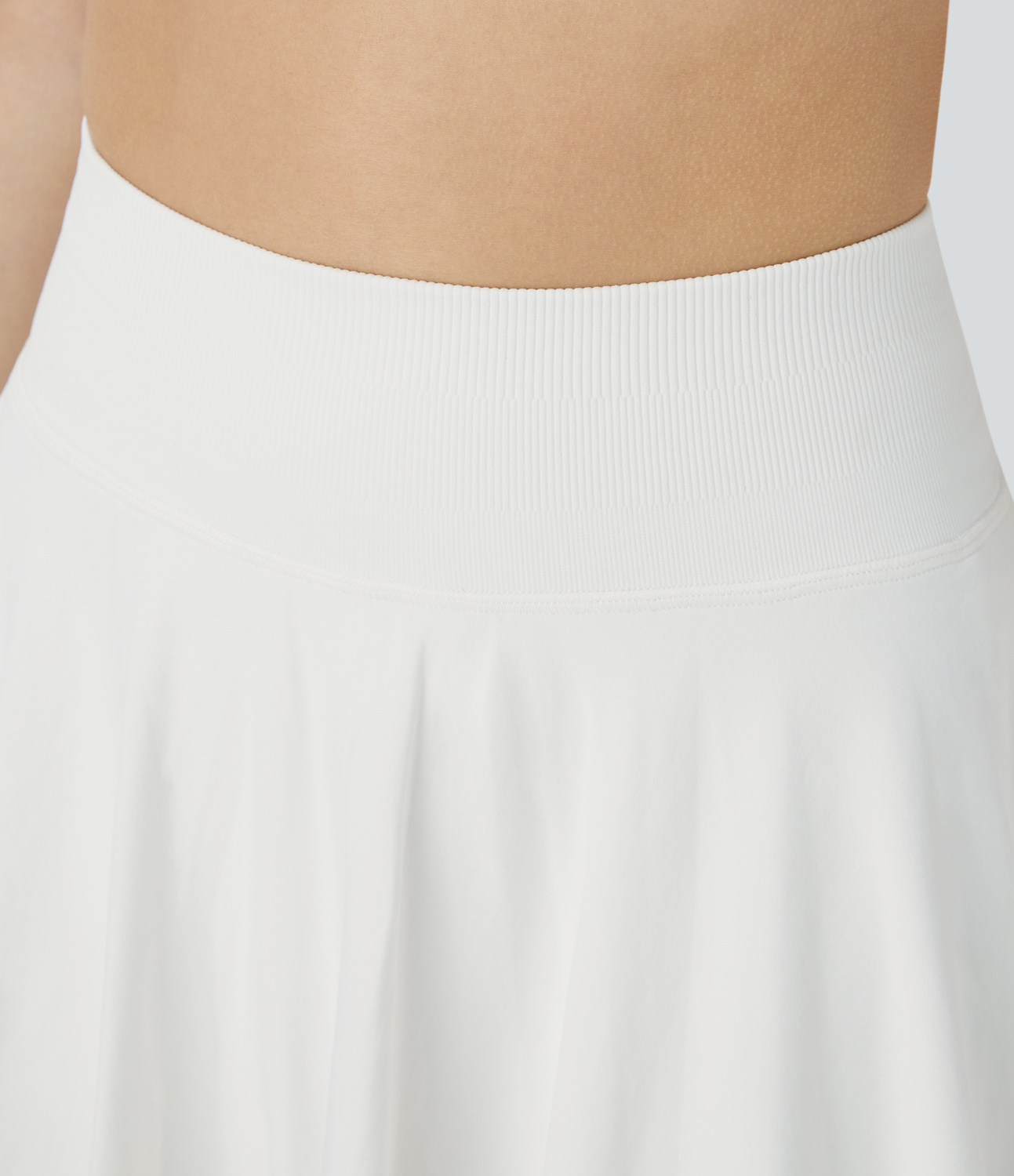 Halara Seamless Flow High Waisted 2-in-1 Side Pocket Flare Mini Yoga Skirt  - Snow White Oak - L(regular) midi skirt a line skirt 