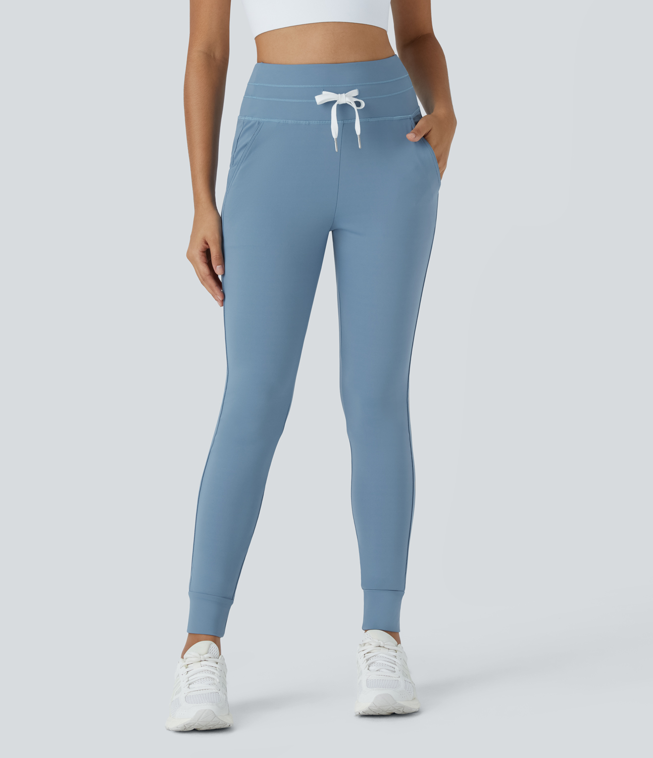 Halara Cloudfulв„ў Air Fabric High Waisted Drawstring Side Pocket Plain Cool Touch Full Length Joggers  - Blue Shadow - M(petite) 