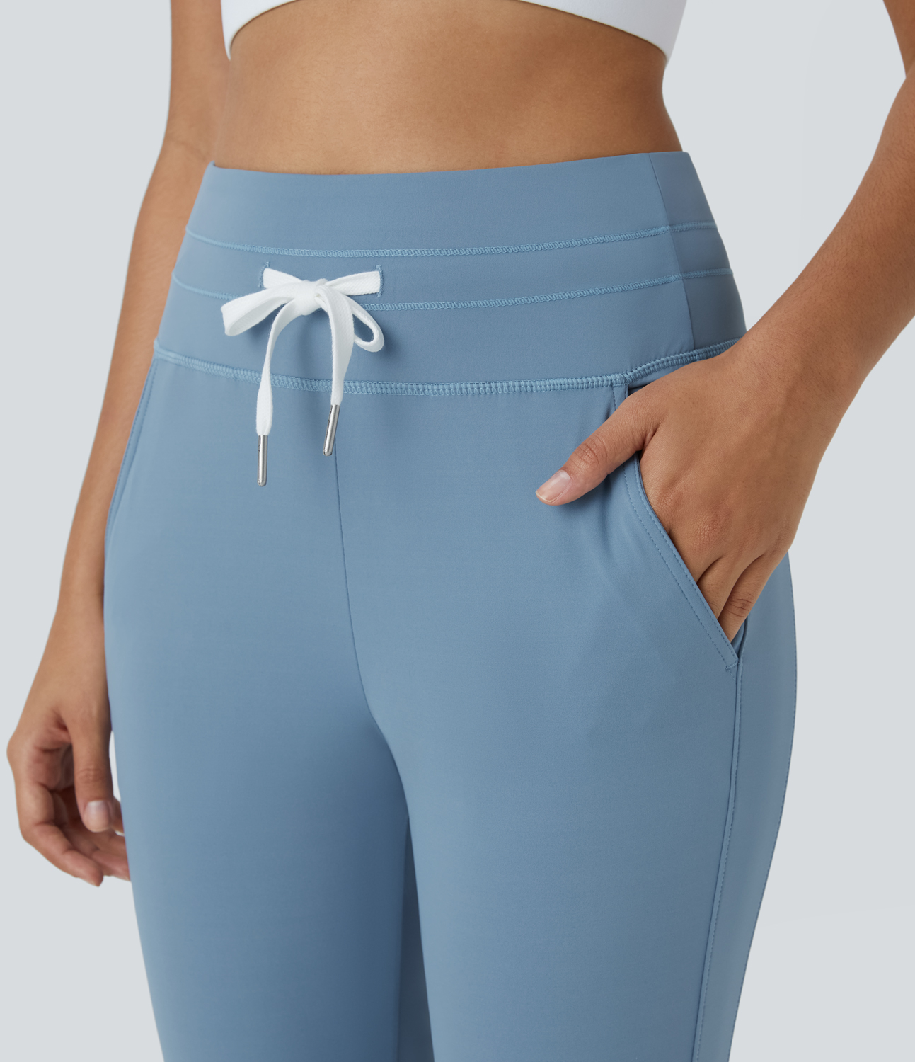 Halara Cloudfulв„ў Air Fabric High Waisted Drawstring Side Pocket Plain Cool Touch Full Length Joggers  - Blue Shadow - M(petite) 