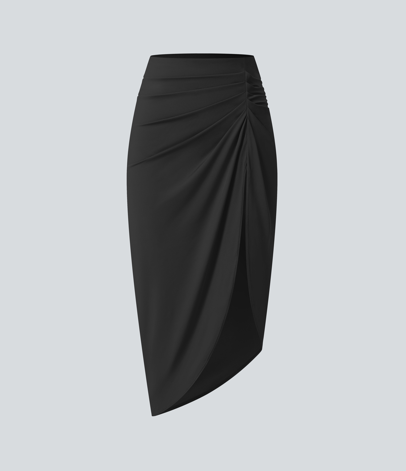 Halara High Waisted Ruched Split 2-in-1 Midi Party Skirt  - Black - L(regular) 