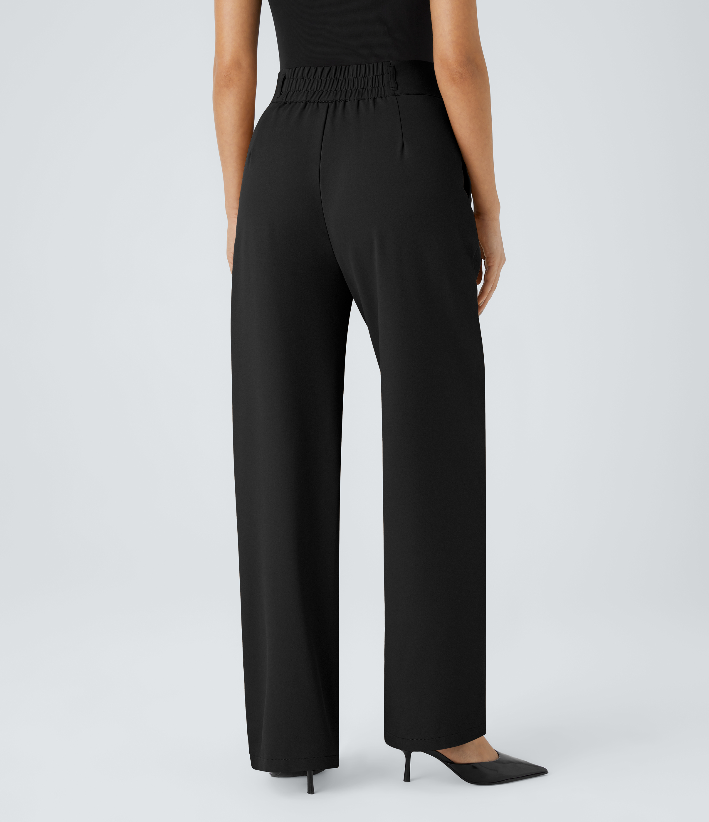 Halara High Waisted Button Zipper Side Pocket Shirred Straight Leg Work Pants  - Black - XS(petite) sweatpants jogger pants 