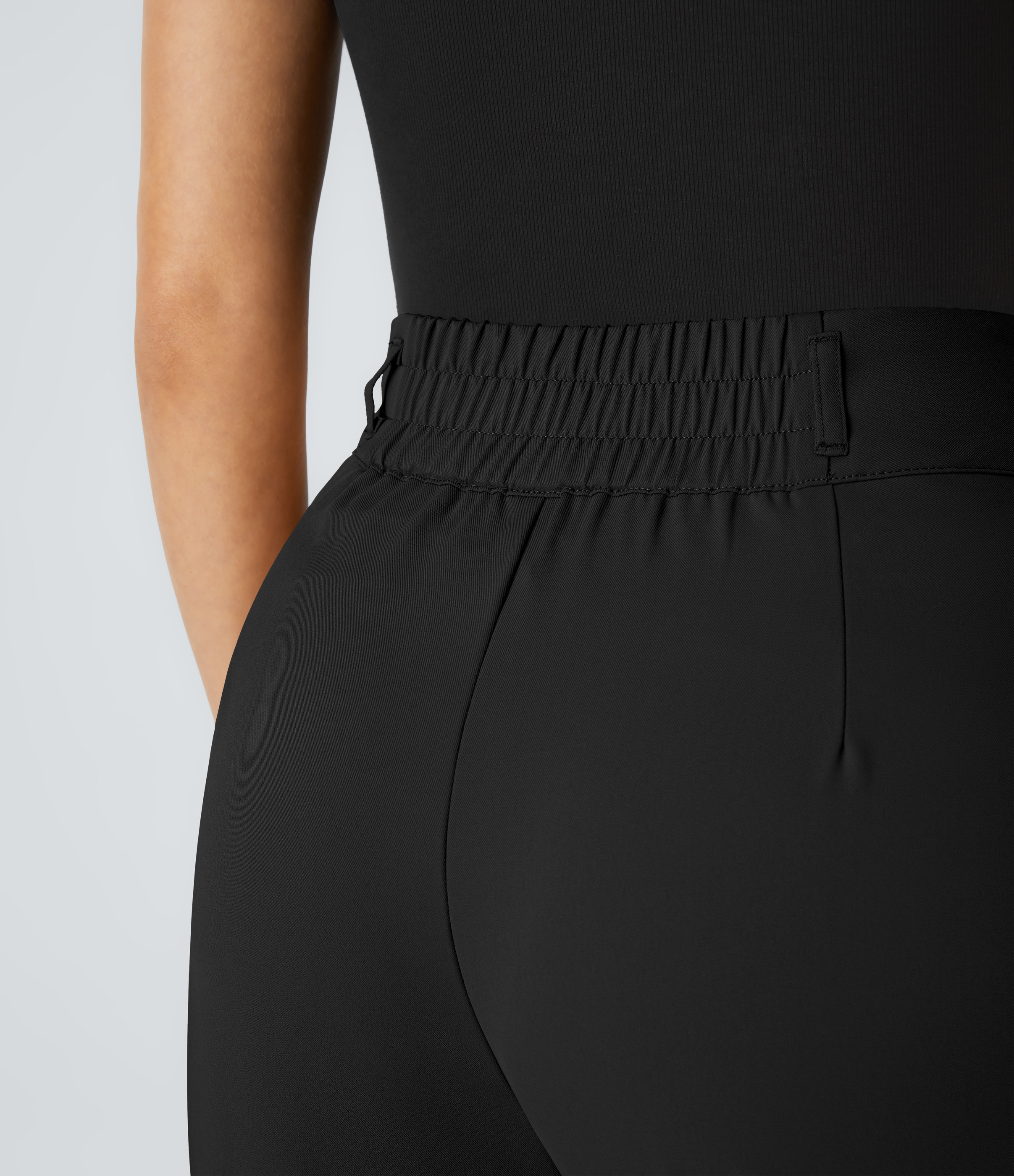 Halara High Waisted Button Zipper Side Pocket Shirred Straight Leg Work Pants  - Black - XS(petite) sweatpants jogger pants 