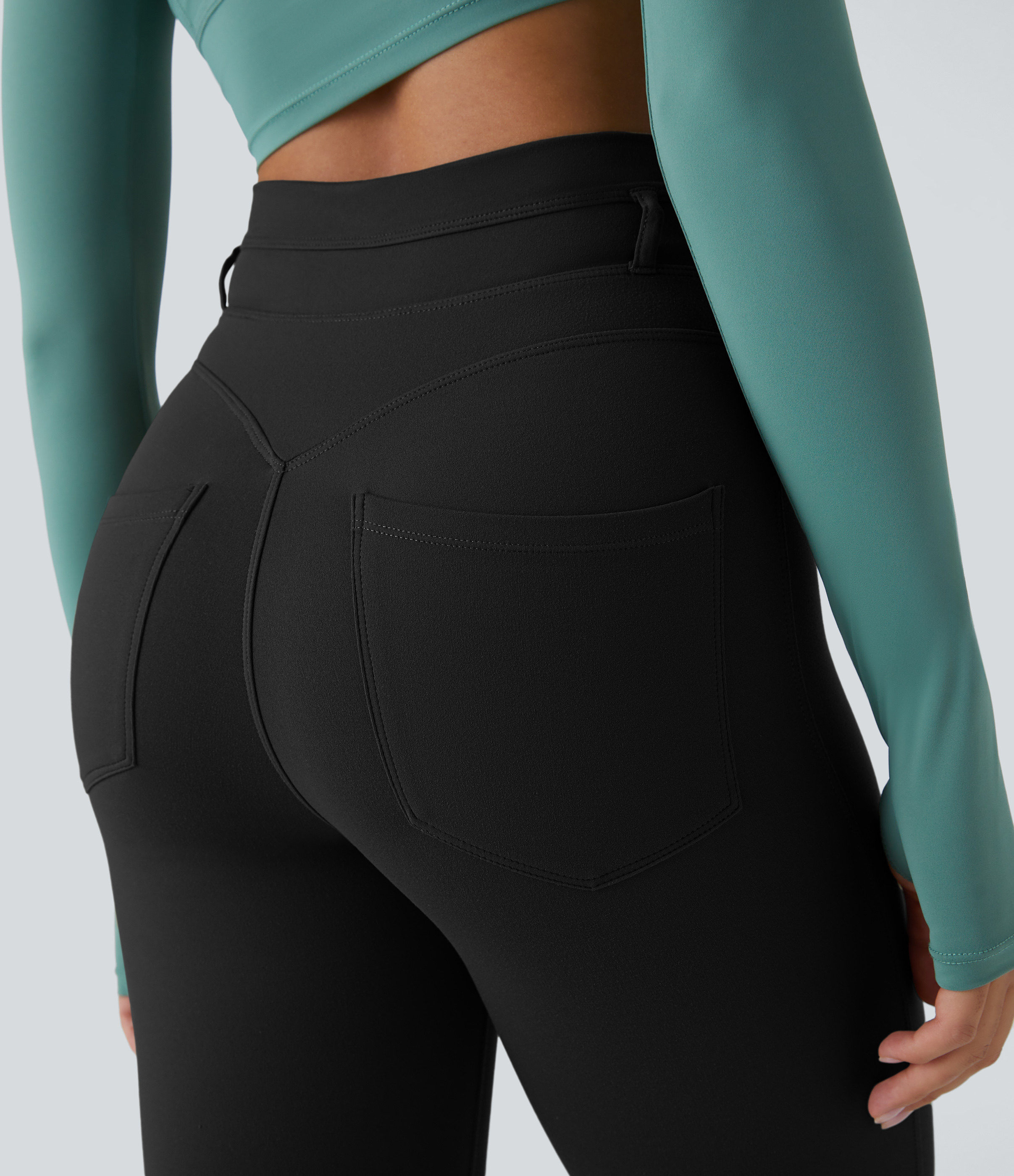 Halara Softlyzeroв„ў Super High Waisted Back Side Pocket 7/8 Yoga Leggings  - Black - L(7/8) gym leggings leggings with pockets 