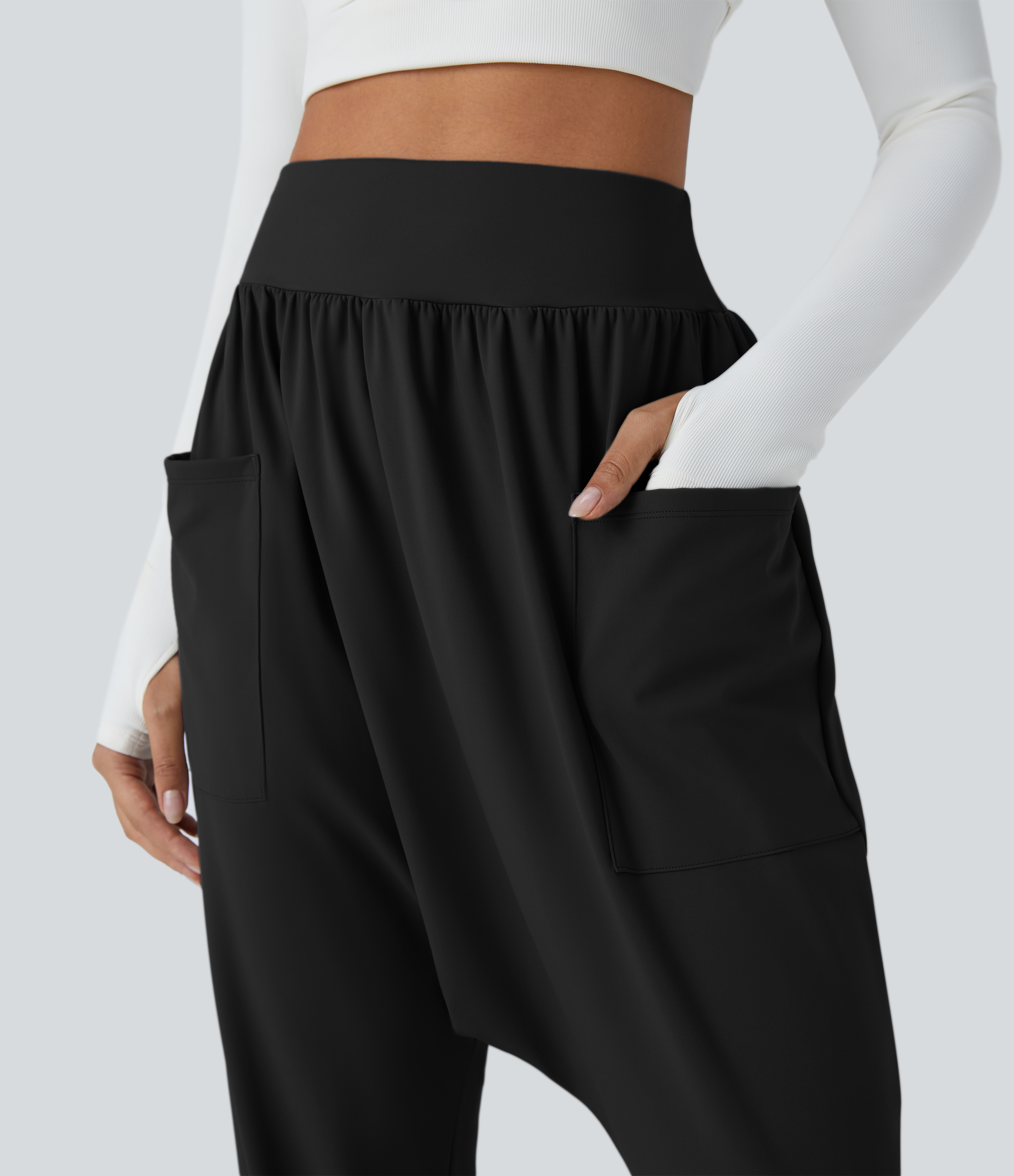 Halara High Waisted Plicated Side Pocket Harem Yoga Joggers  - Black - M(regular) 