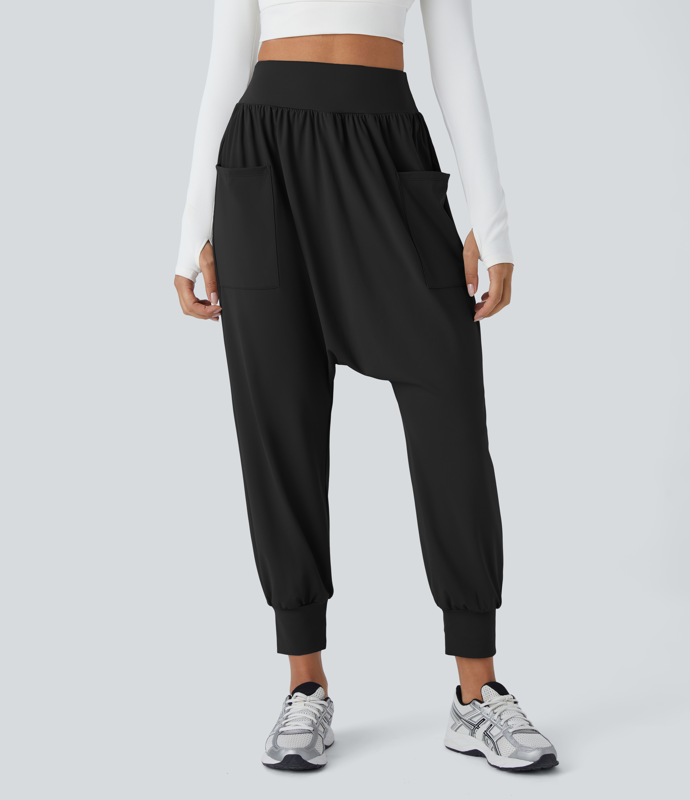 Halara High Waisted Plicated Side Pocket Harem Yoga Joggers  - Black - M(regular) 