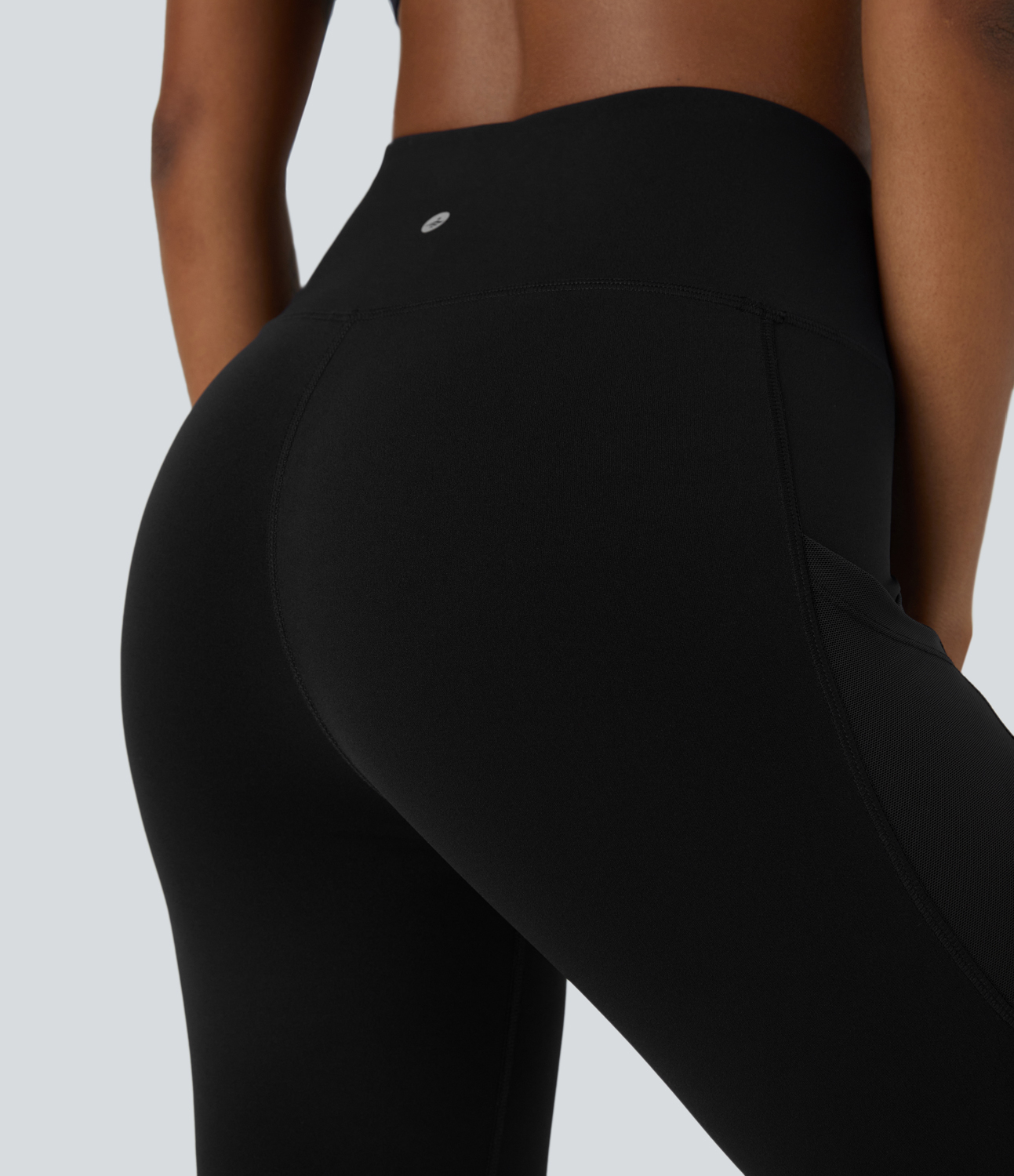 Halara High Waisted Side Crossover Pocket Contrast Mesh 7/8 Yoga Leggings  - Black - S(7/8) gym leggings leggings with pockets 