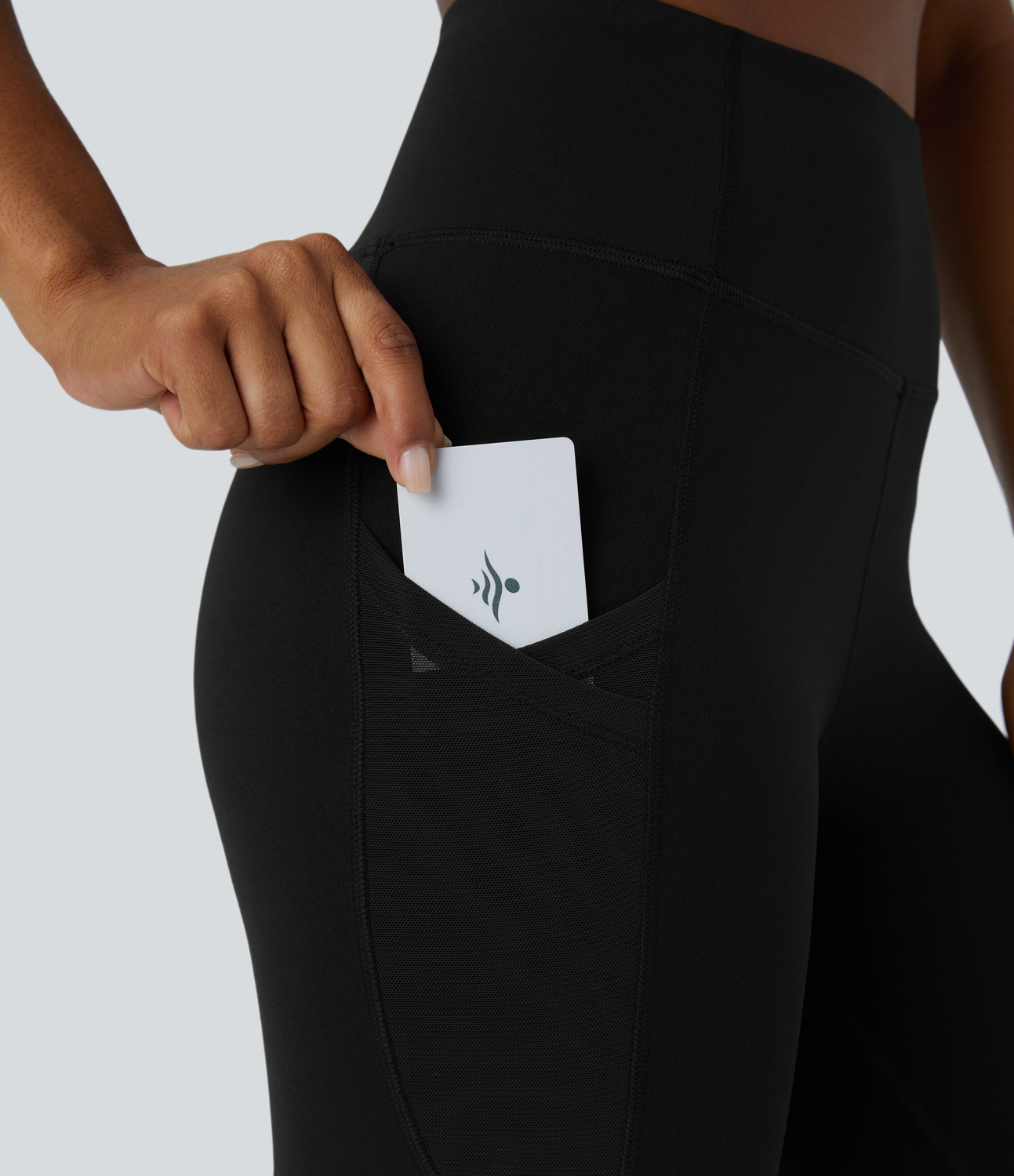 Halara High Waisted Side Crossover Pocket Contrast Mesh 7/8 Yoga Leggings  - Black - S(7/8) gym leggings leggings with pockets 