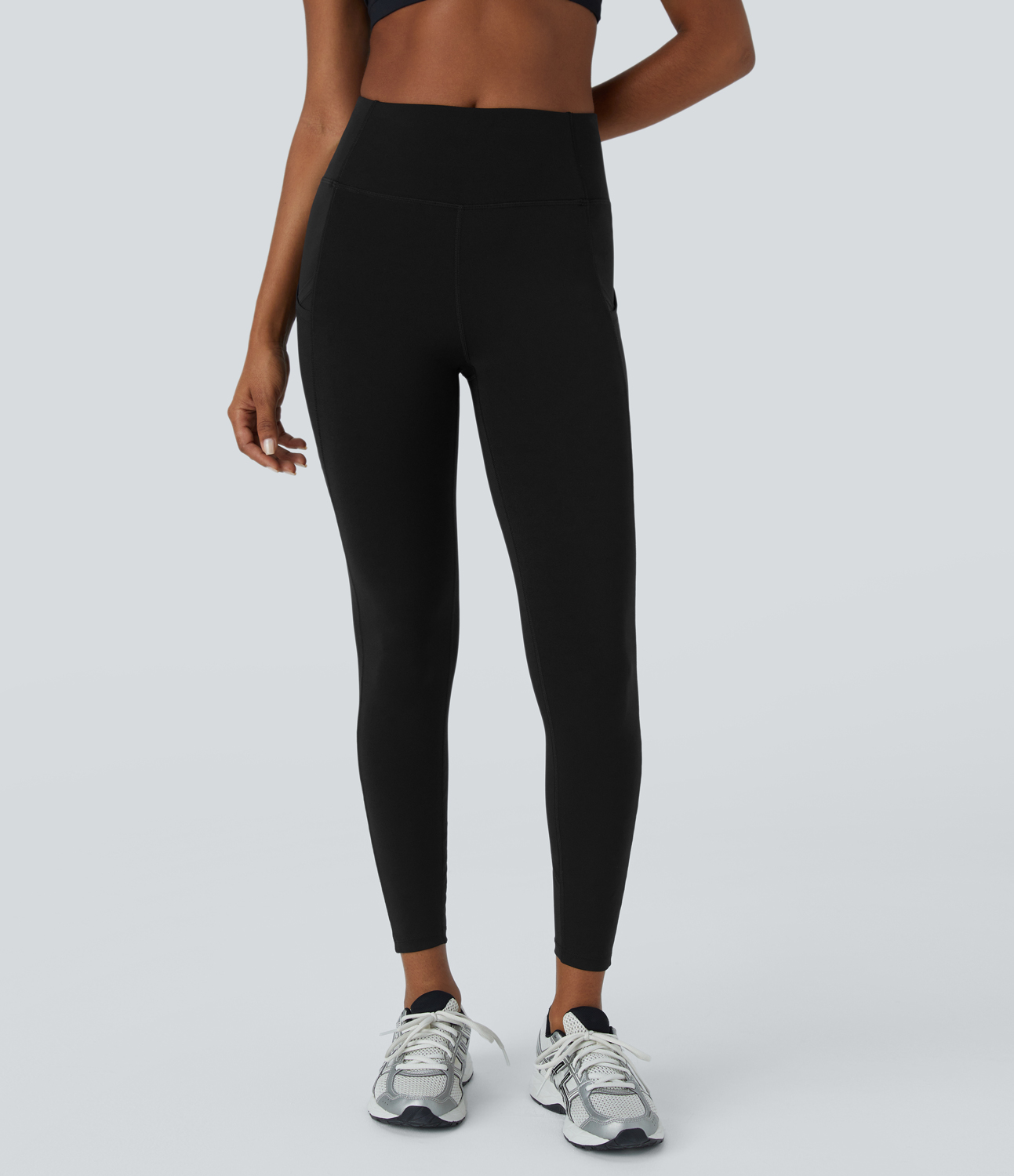 Halara High Waisted Side Crossover Pocket Contrast Mesh 7/8 Yoga Leggings  - Black - S(7/8) gym leggings leggings with pockets 