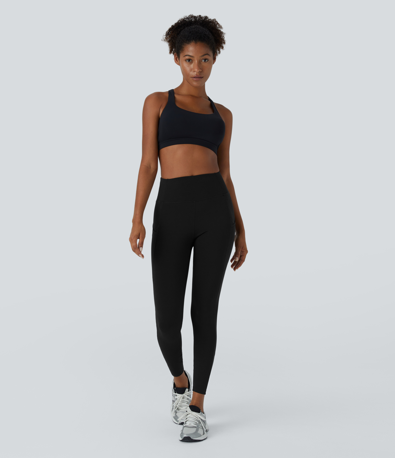 Halara High Waisted Side Crossover Pocket Contrast Mesh 7/8 Yoga Leggings  - Black - S(7/8) gym leggings leggings with pockets 