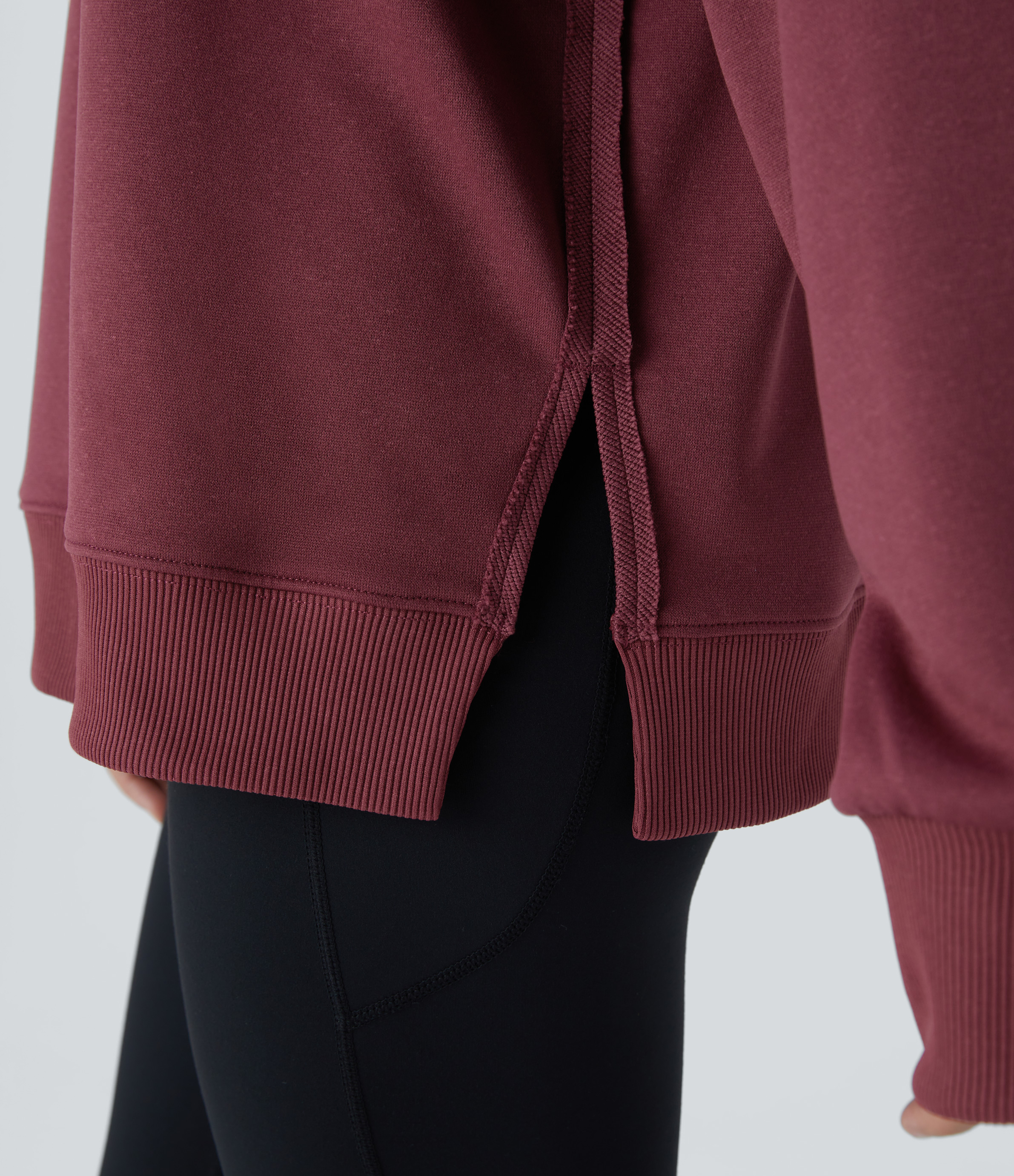 Halara Collar Snap Button Dropped Shoulder Long Sleeve Split Hem Casual Sweatshirt  - New Maroon - L 
