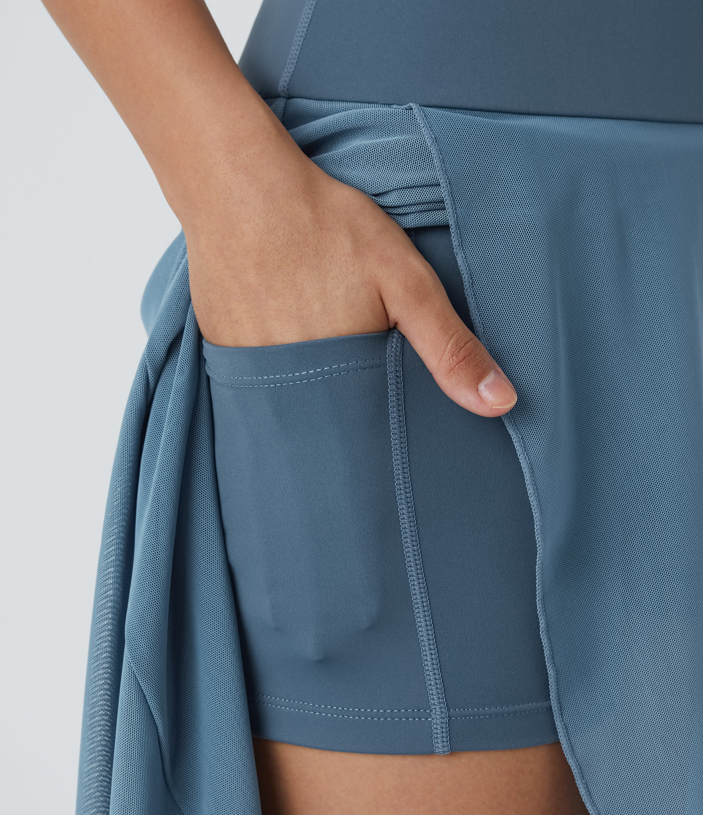 Halara High Waisted High Low Ruffle 2-in-1 Side Pocket Flare Mesh Casual Regular Maxi Skirt  - Blue Heaven - M midi skirt a line skirt 