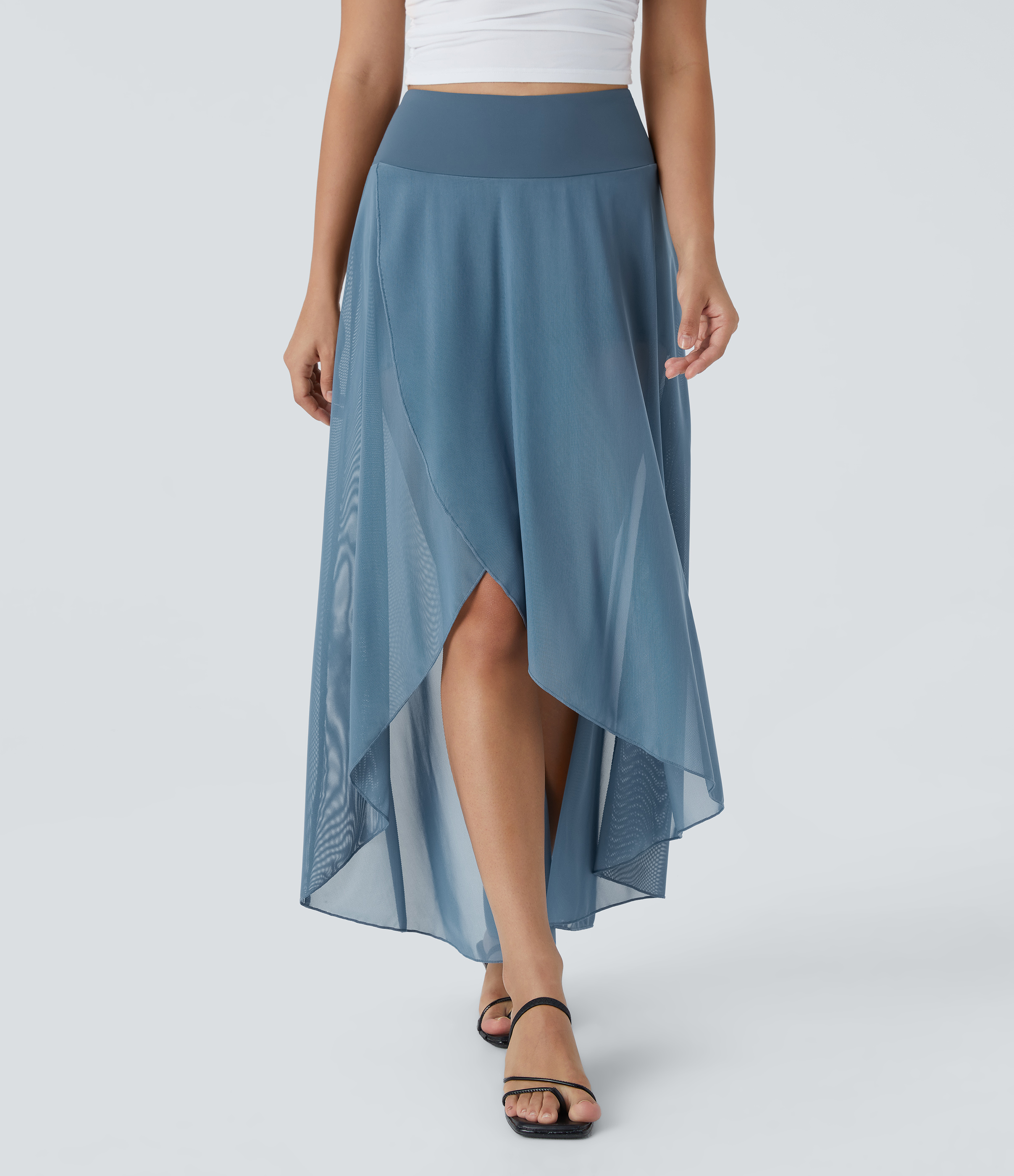 Women's High Waisted High Low Ruffle 2-in-1 Pocket Flare