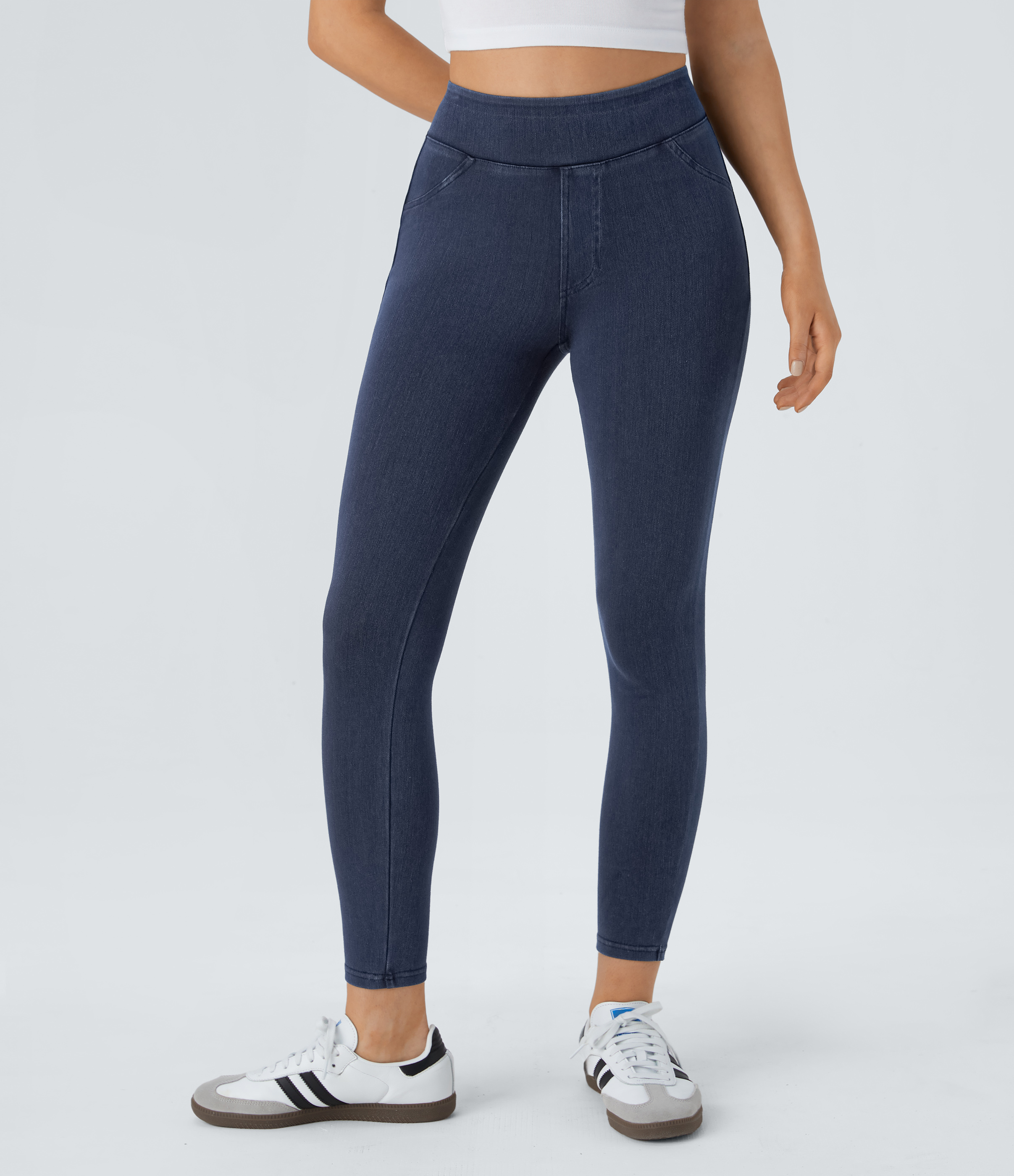 Halara HalaraMagicв„ў High Waisted Back Side Pocket Stretchy Knit Denim Casual Leggings  - Moonlit Ocean - M 