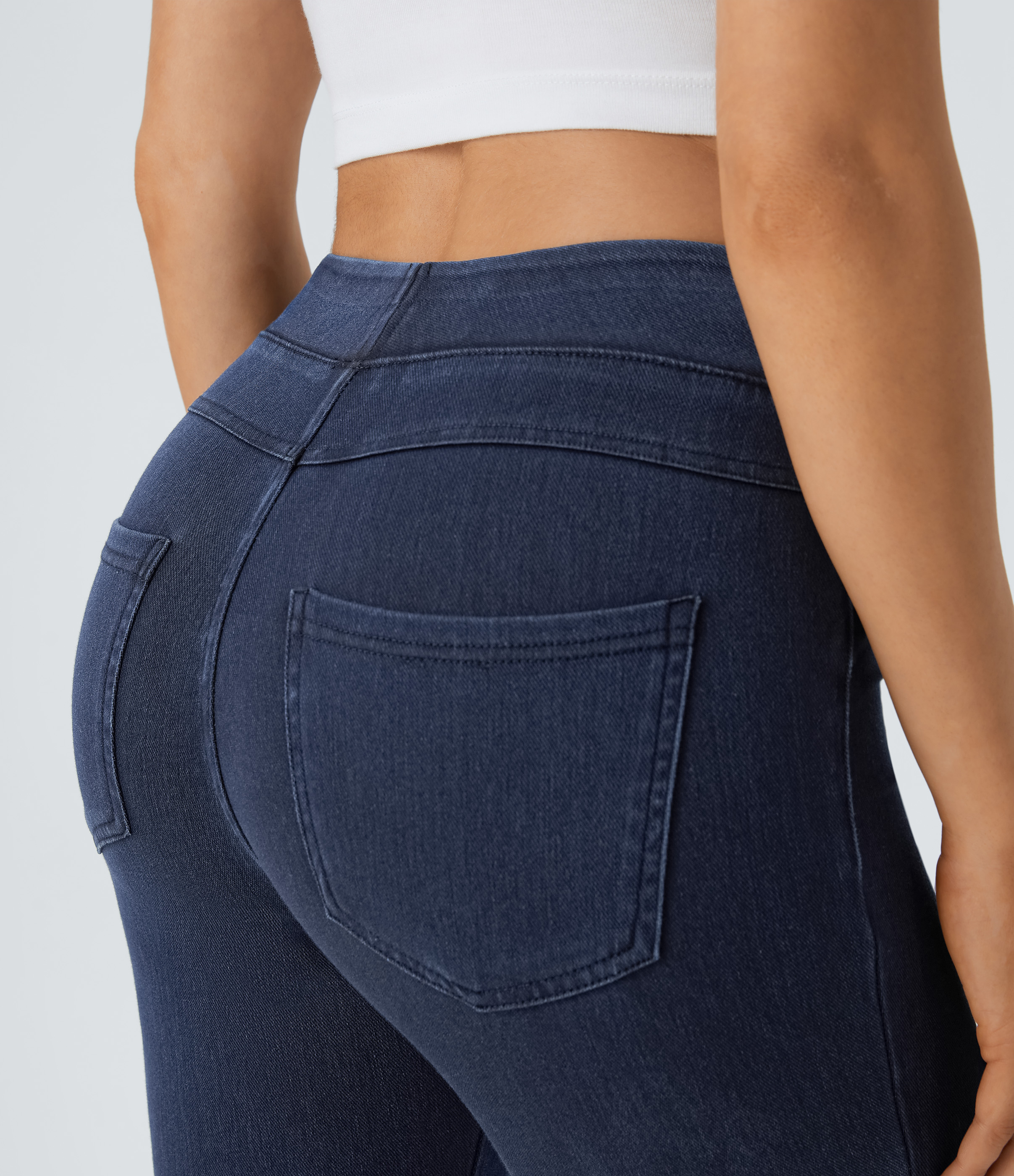 Halara HalaraMagicв„ў High Waisted Back Side Pocket Stretchy Knit Denim Casual Leggings  - Moonlit Ocean - M 