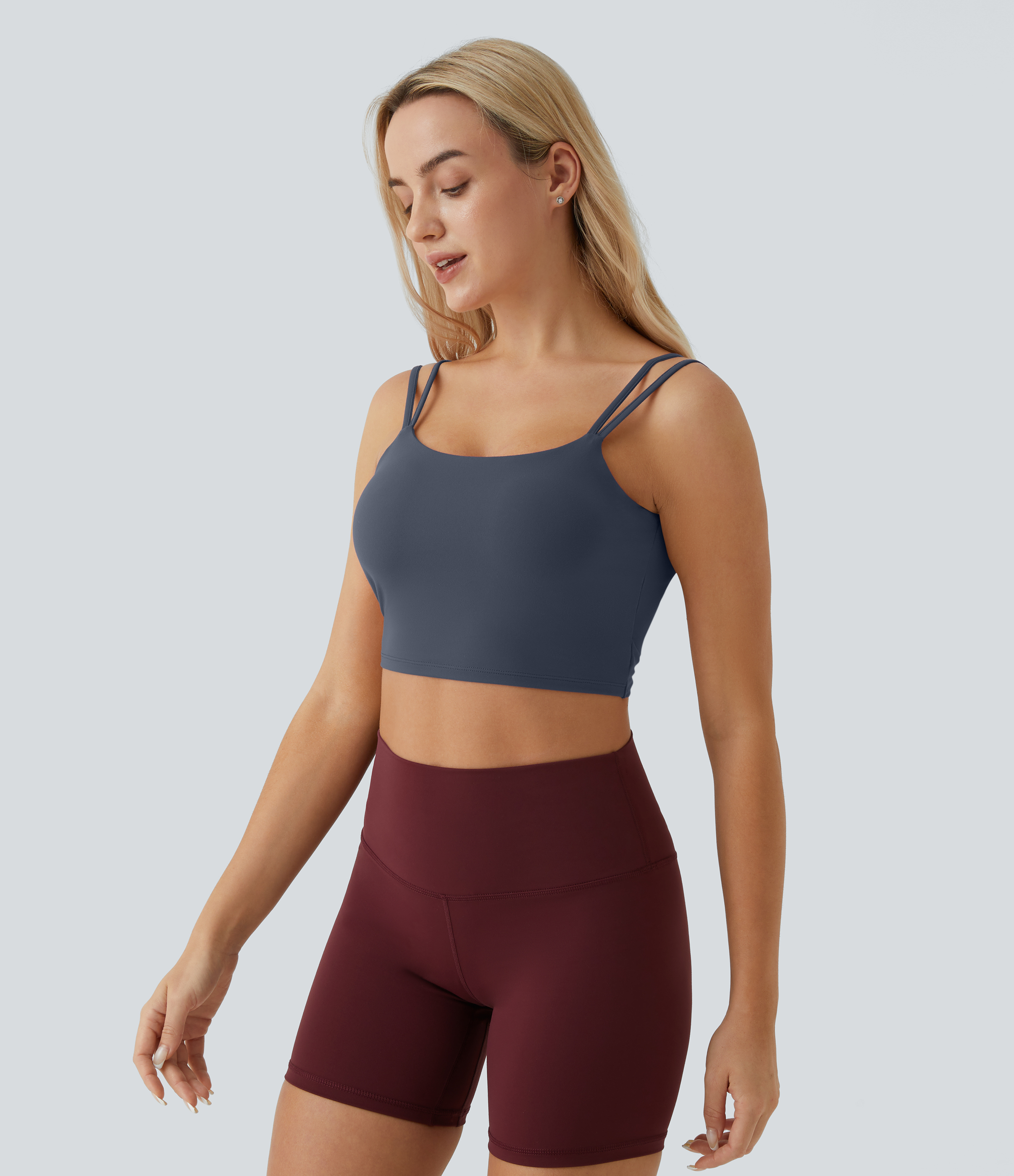 Halara In My Feels Double Straps Backless Twisted Cropped Yoga Tank Top Tank Top - Ombre Blue - L golf tops halter top tunic tops 
