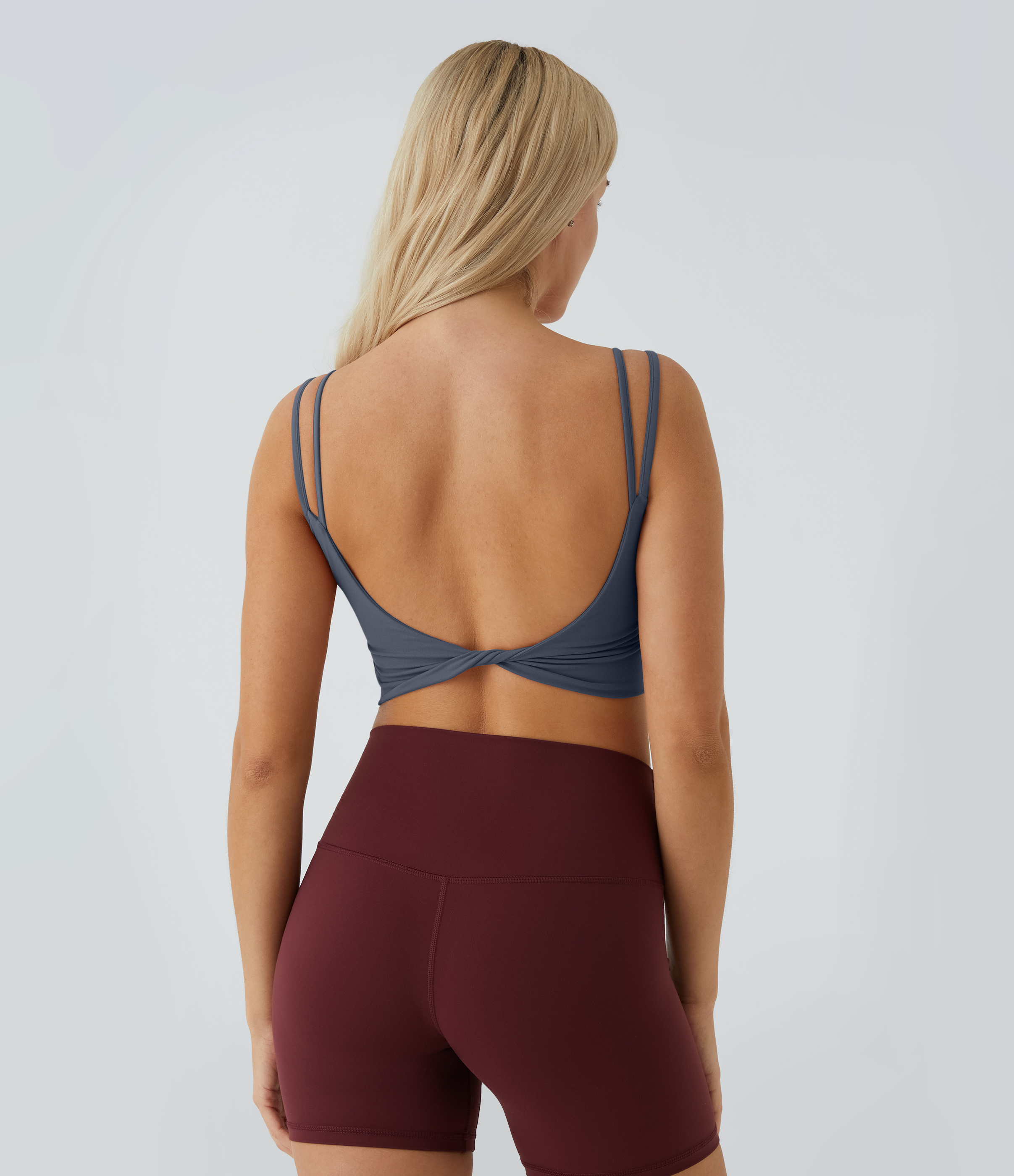Halara In My Feels Double Straps Backless Twisted Cropped Yoga Tank Top Tank Top - Ombre Blue - L golf tops halter top tunic tops 