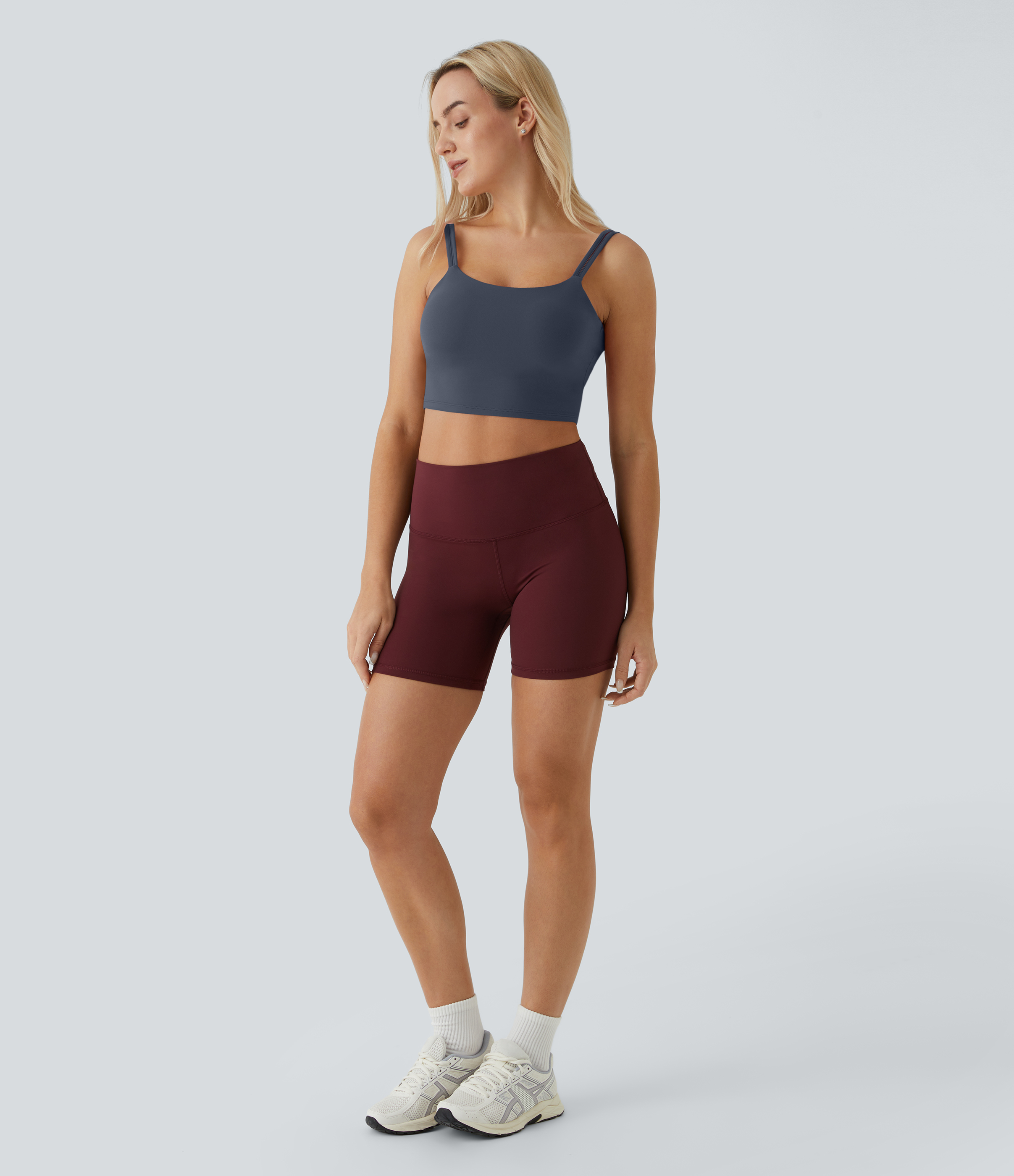Halara In My Feels Double Straps Backless Twisted Cropped Yoga Tank Top Tank Top - Ombre Blue - L golf tops halter top tunic tops 
