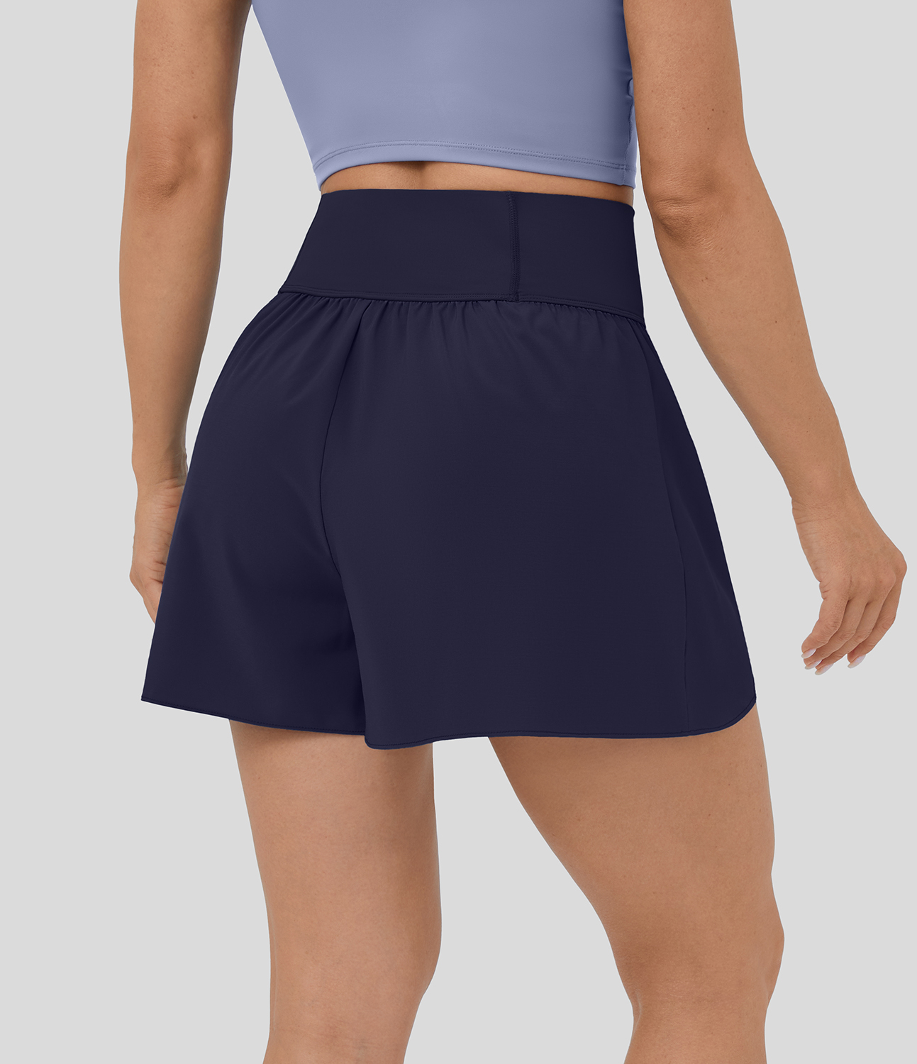 Halara Breezefulв„ў High Waisted Back Waistband Pocket Flowy Split Quick Dry Dance Shorts 3.5`` Gym Short - Black Diamond Blue - S booty shorts 