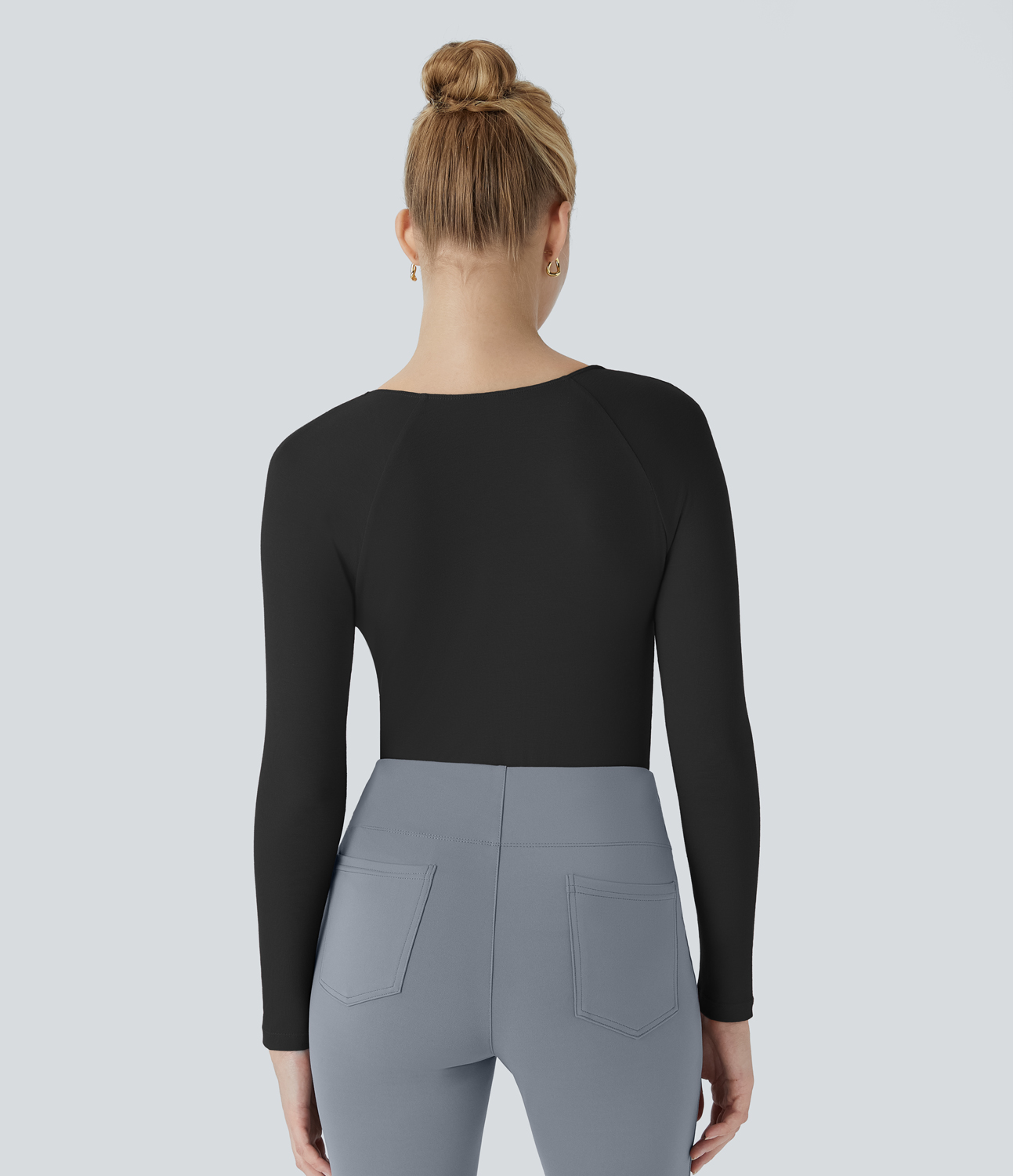 Halara Ribbed Cowl Neck Long Sleeve Slim Work Top Tank Top - Black - XL golf tops halter top tunic tops sleeveless tops backless top 