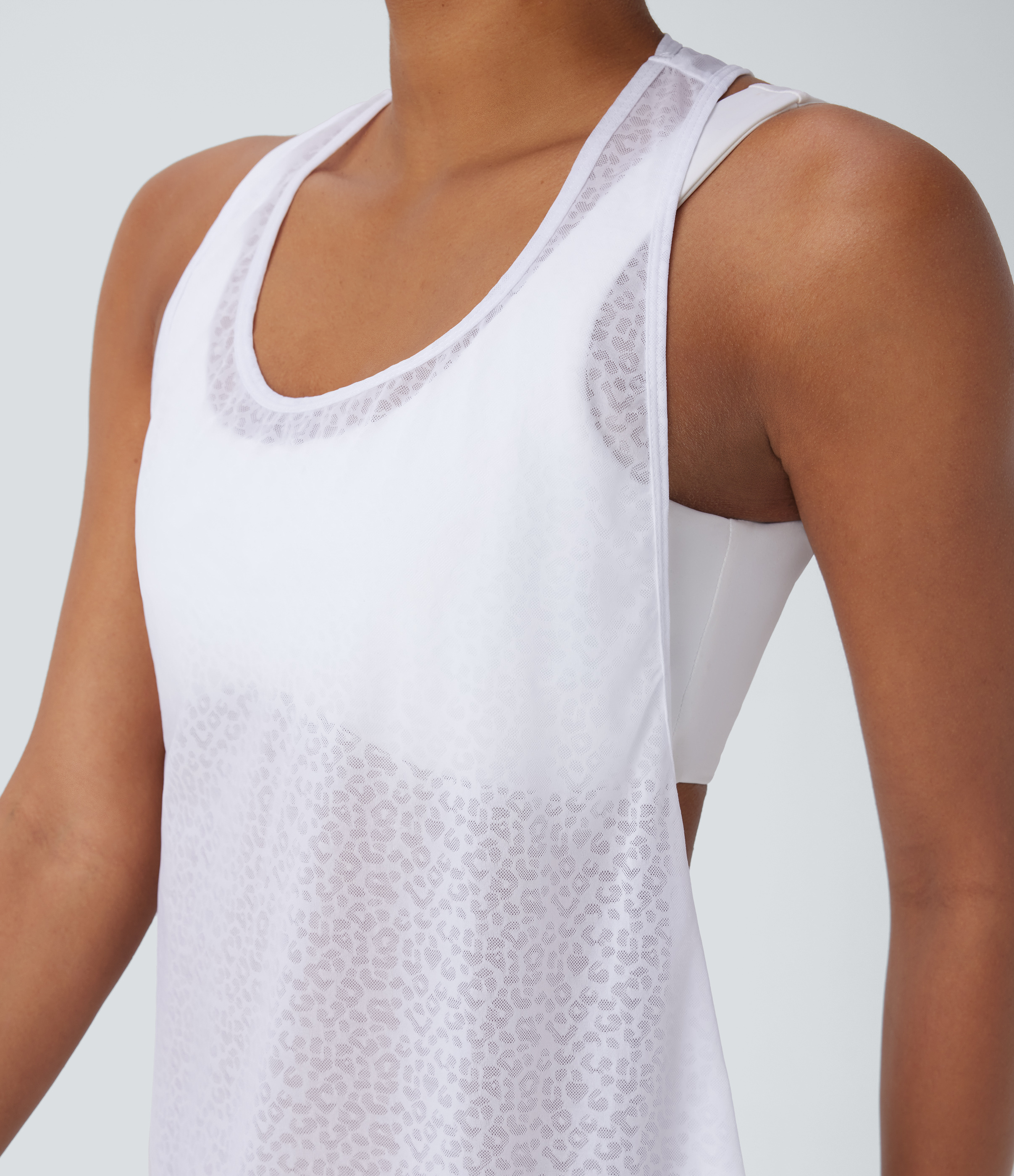 Halara Sheer Racerback Leopard Jacquard Training Tank Top Tank Top - Frost White - L golf tops halter top tunic tops sleeveless tops 