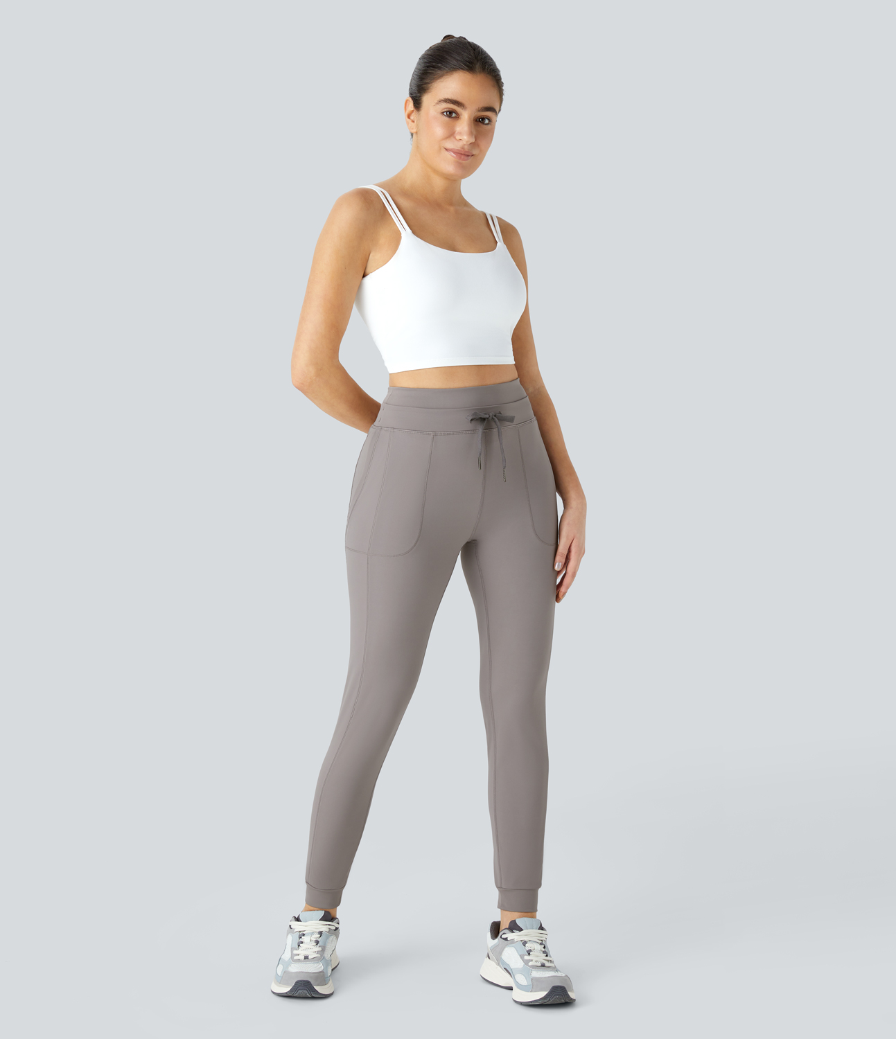 Halara High Waisted Drawstring Side Pocket Yoga Joggers  - Porpoise - L 